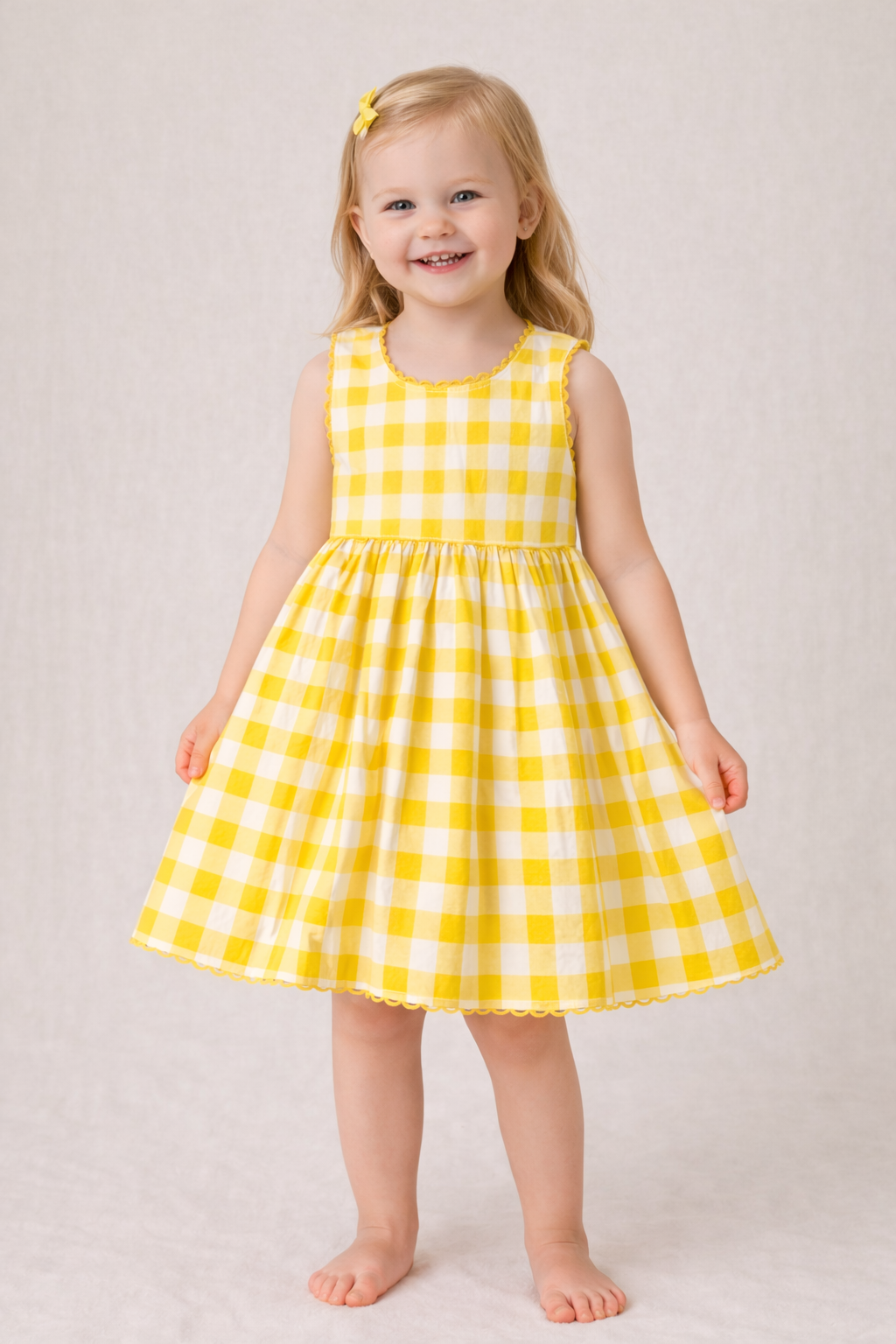 Charming Yellow Checks Fit & Flare Dress with Lace Finish – Yo Baby India
