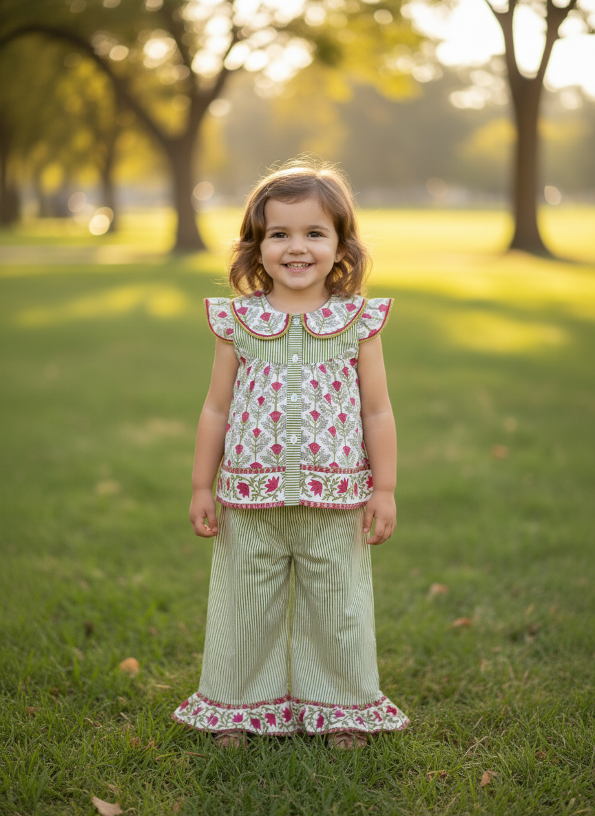 Isha Pant and Top Set White — Cotton Girls Co-Ord | Infant to Tween 0-13 Years