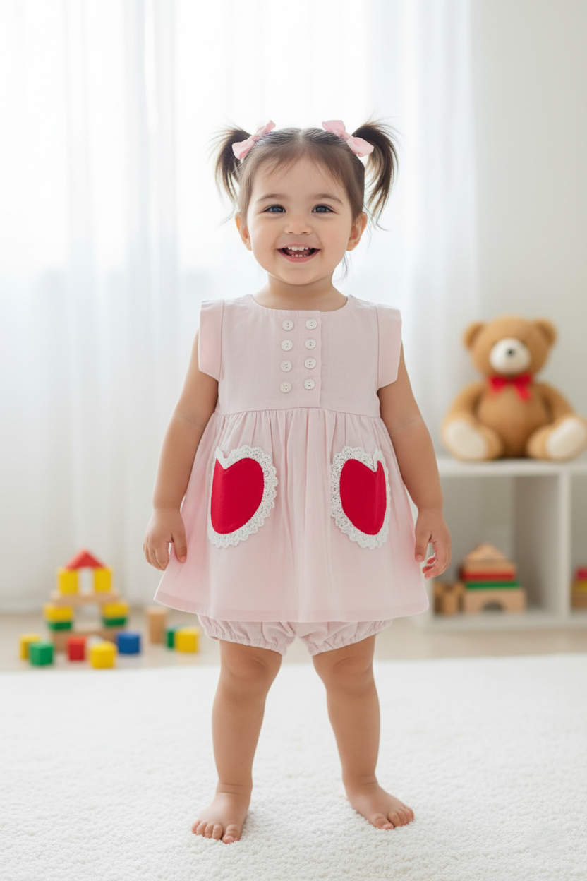Amore Dress Soft Pink — Cotton Girls Dress | Infant to Tween 0-13 Years