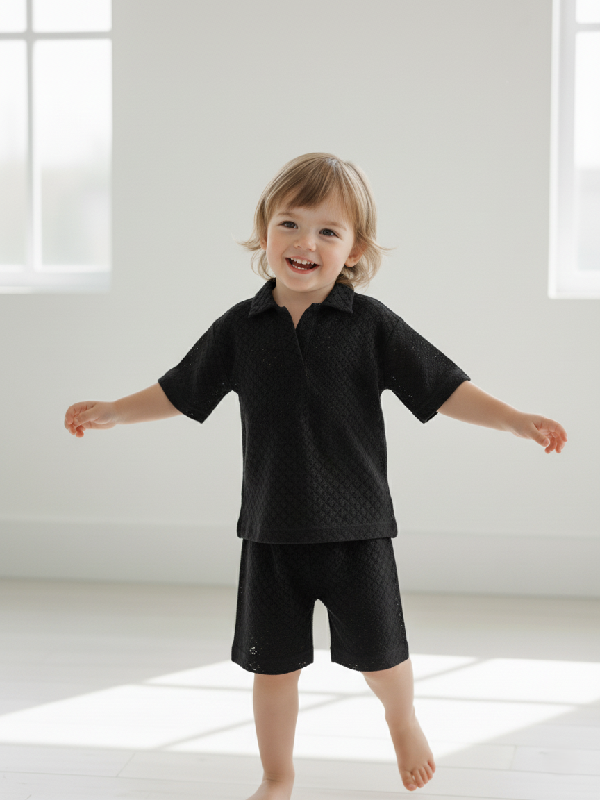 Harley Shorts and T-Shirt Set Black Gender Neutral — Cotton Kids Co-Ord | 0-13 Years