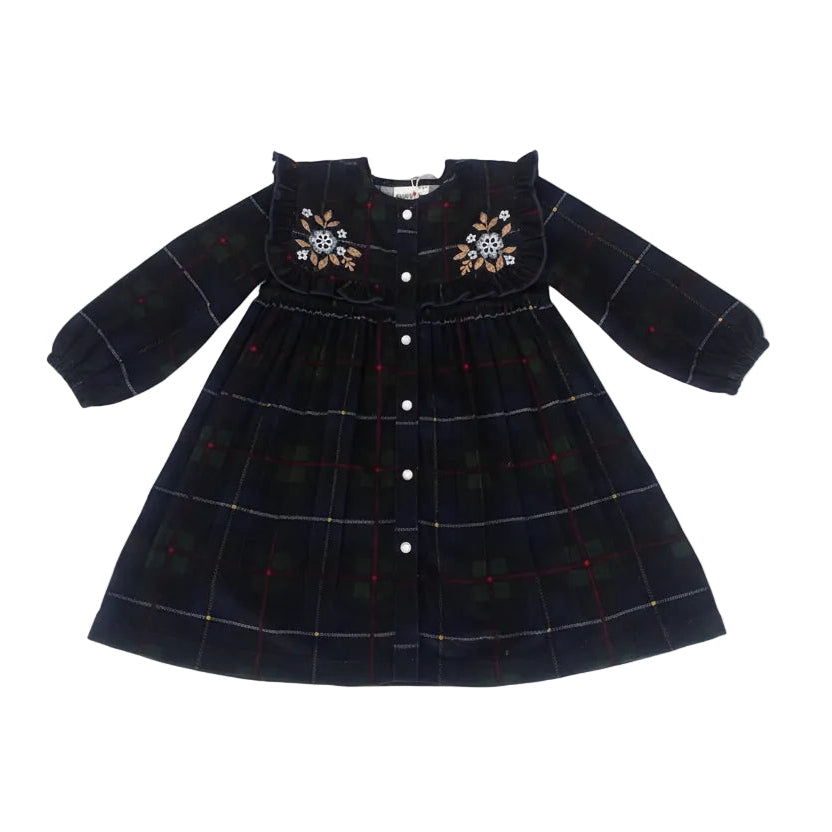 Holly Corduroy Hand-Embroidered Sailor-Collar Shirt Dress - Green