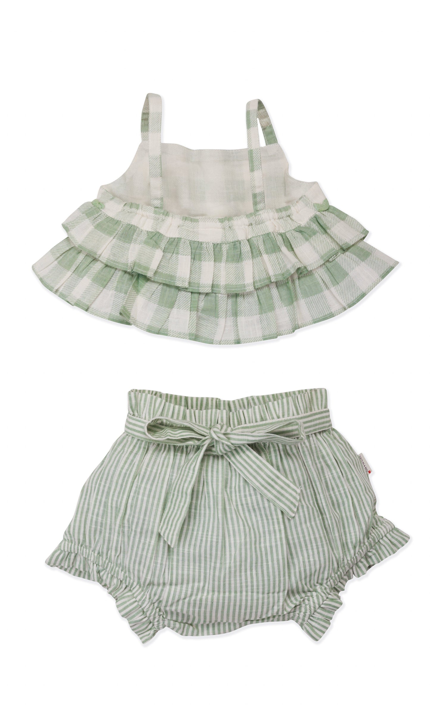Adorable 2-Piece Sage Checks Top & Striped Pants Set for Kids & Infants dress & diaper cover Yo Baby India