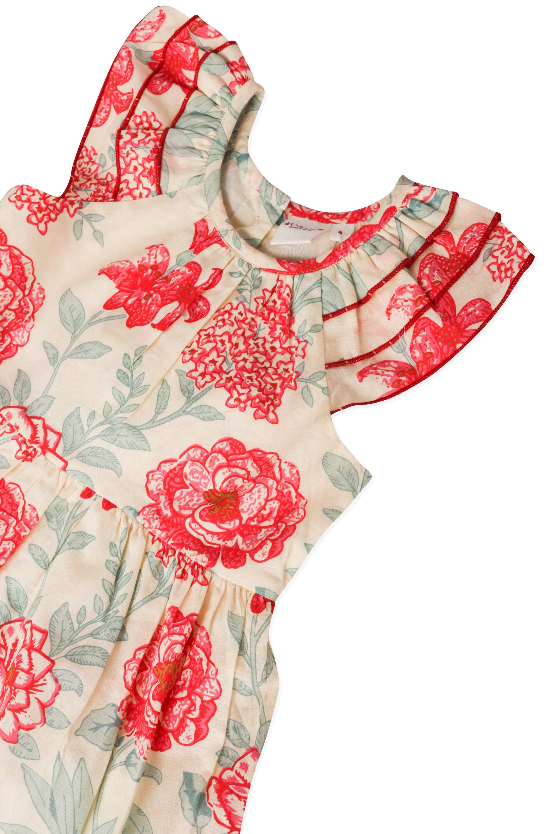 Adorable Red Floral Kids' Dress with Cap Sleeves and Frill Layers DRESS Yo Baby India