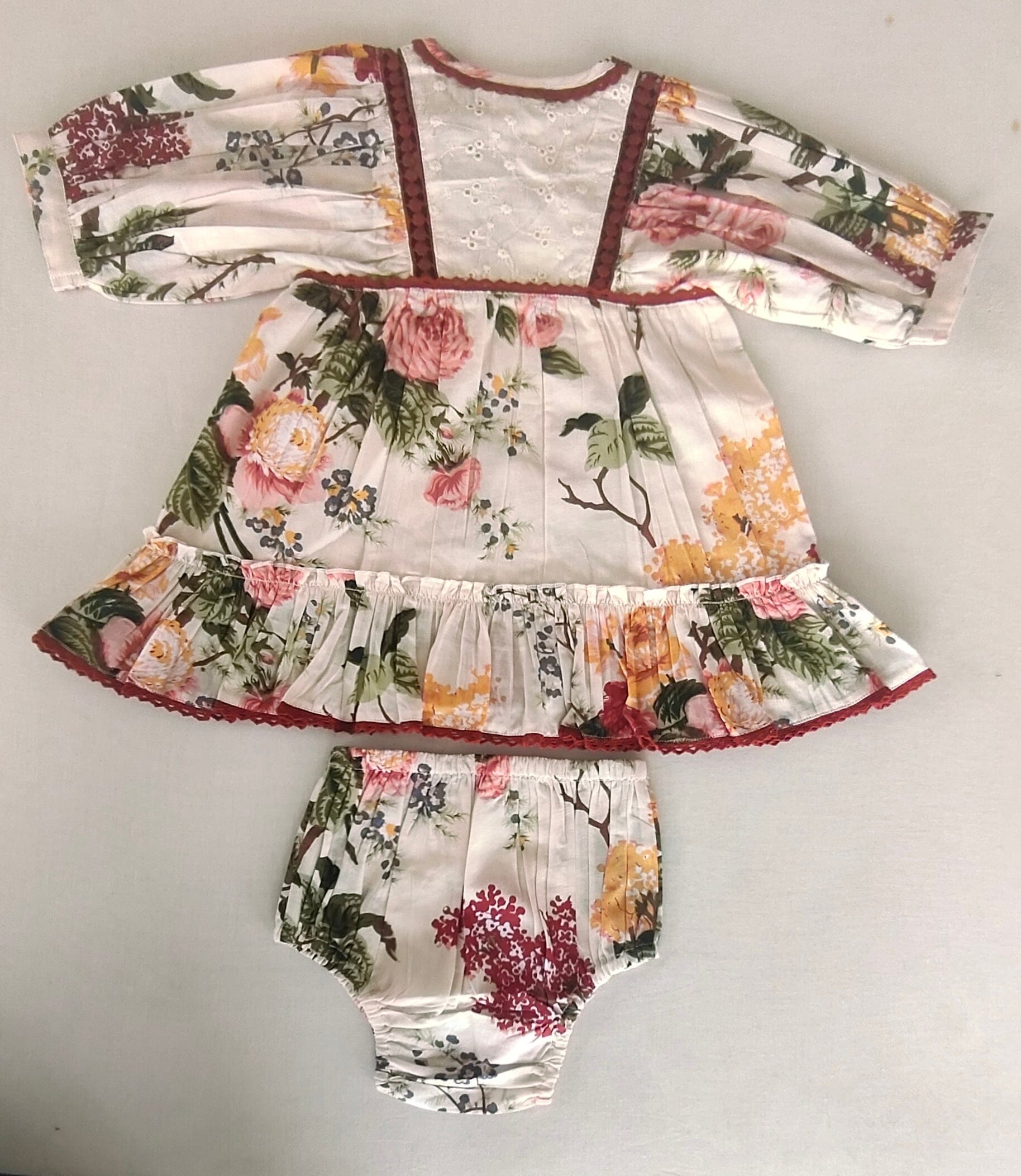 Beige Floral Dress with Lace Finish for Infants, Kids, and Women. DRESS Yo Baby India