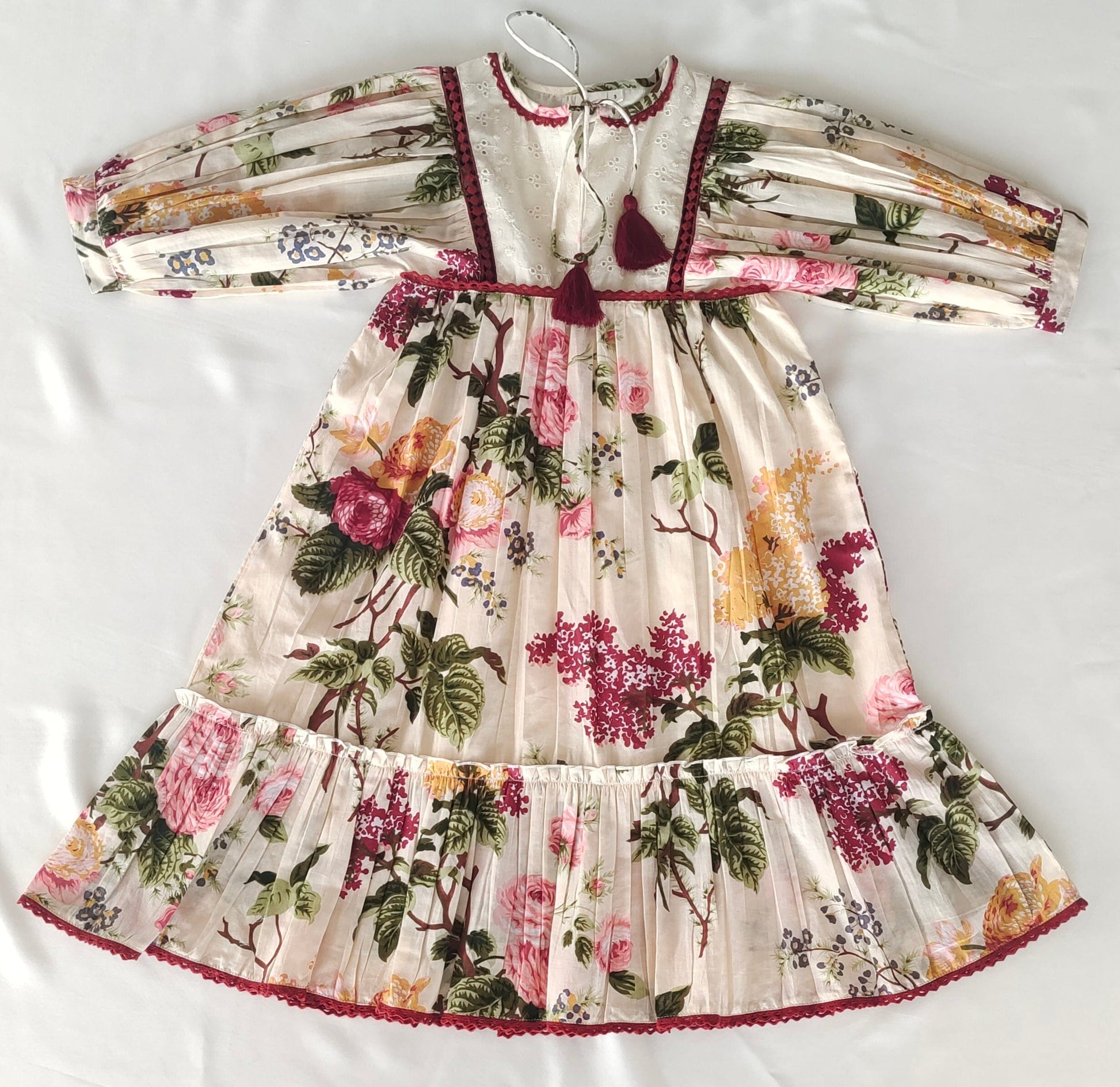 Beige Floral Dress with Lace Finish for Infants, Kids, and Women. DRESS Yo Baby India