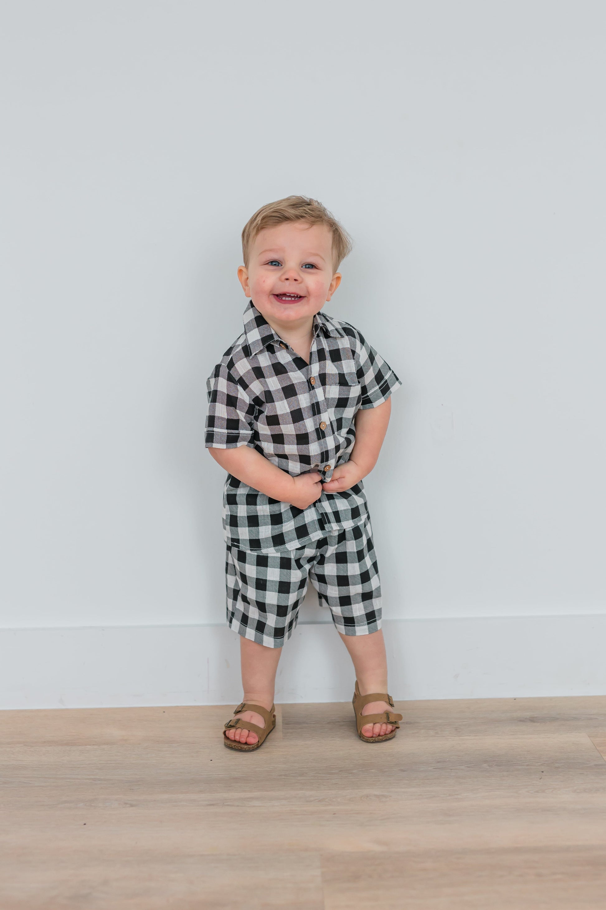 Black Checkered Boys Shirt & Shorts Set Shirt-Shorts Yo Baby India