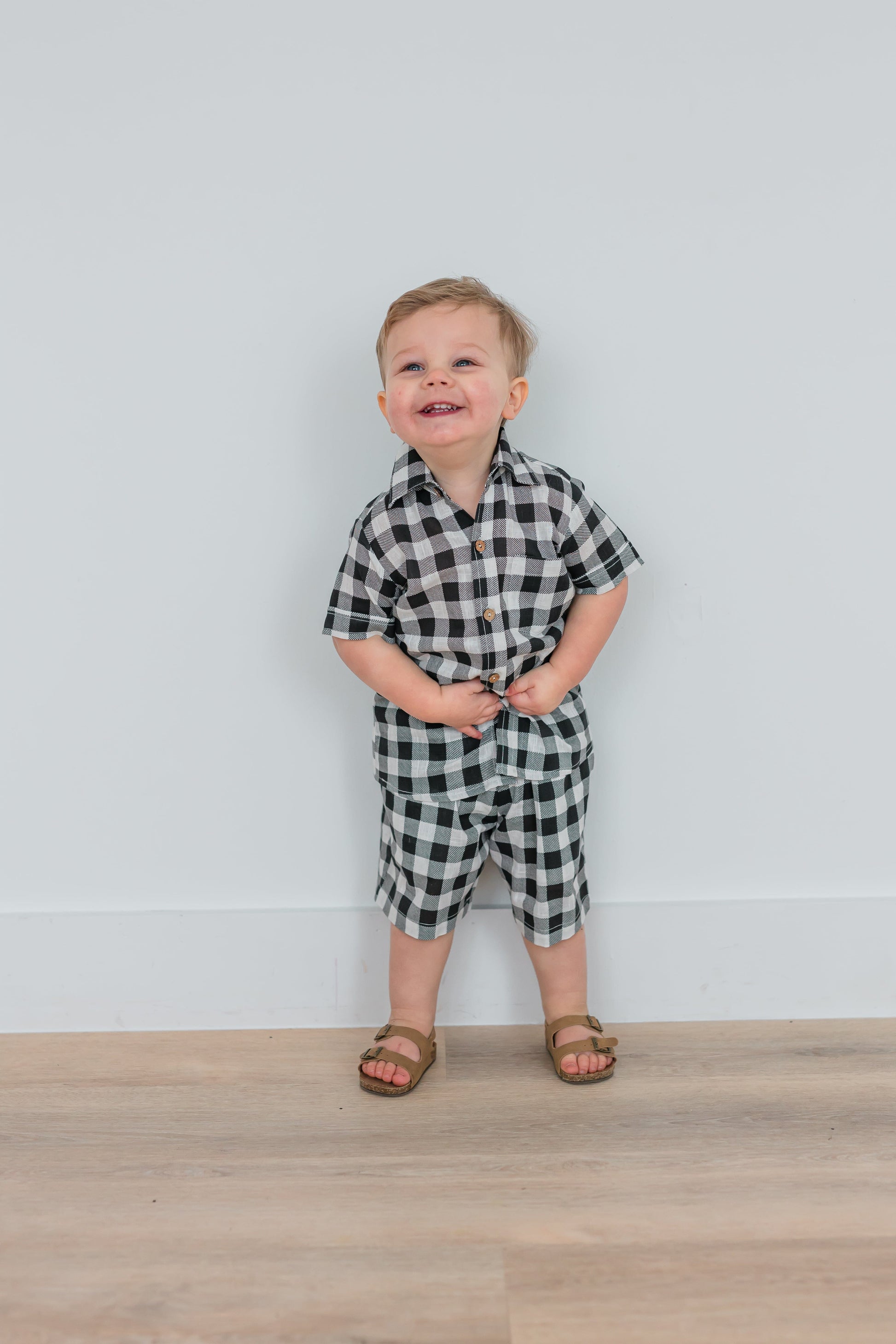 Black Checkered Boys Shirt & Shorts Set Shirt-Shorts Yo Baby India