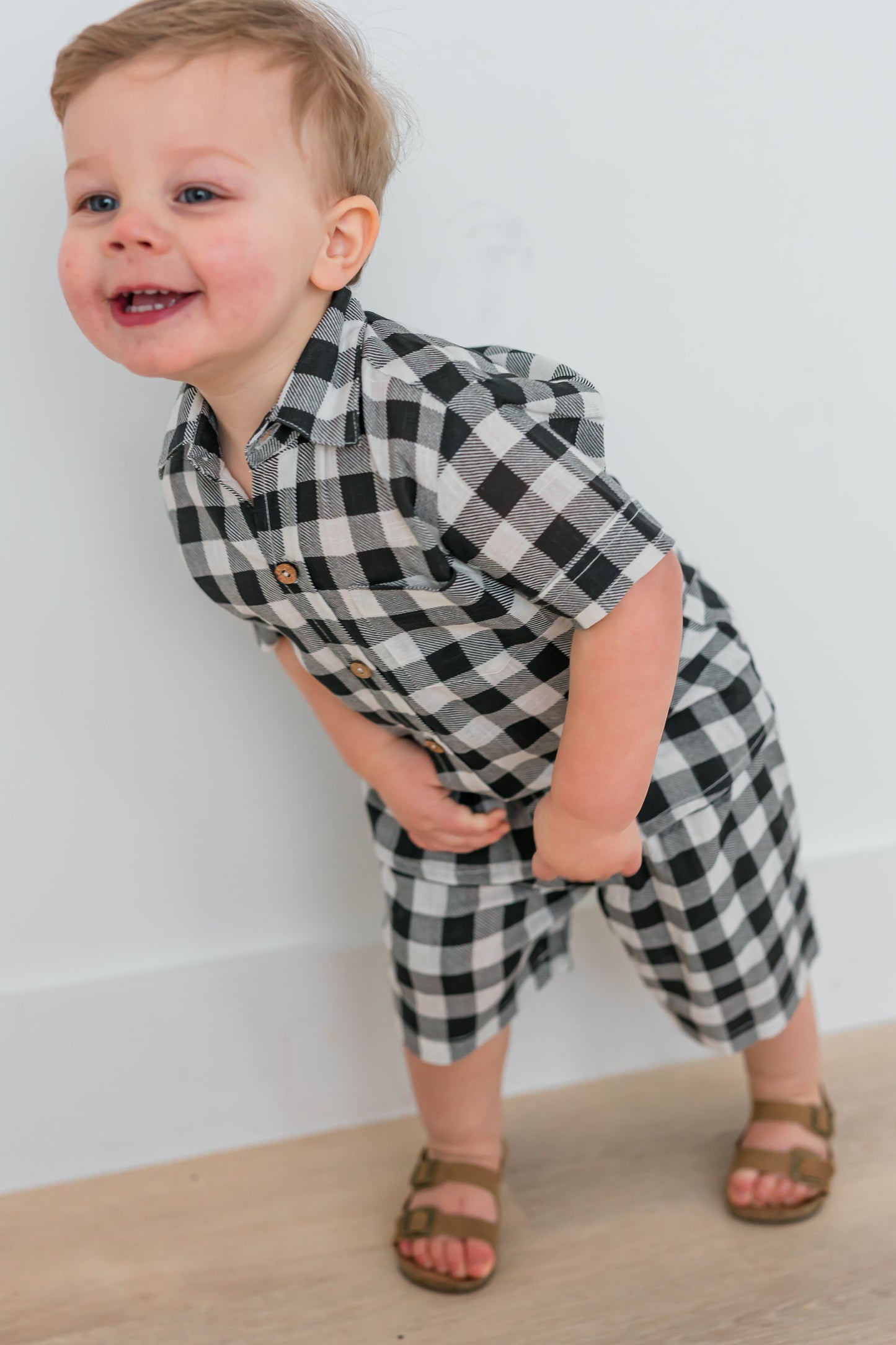Black Checkered Boys Shirt & Shorts Set Shirt-Shorts Yo Baby India
