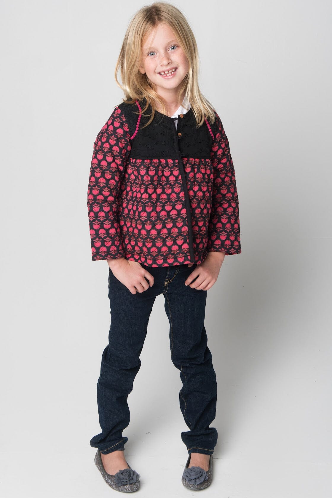 Black + Pink Quilted Jacket With lace Details Dress Yo Baby Wholesale