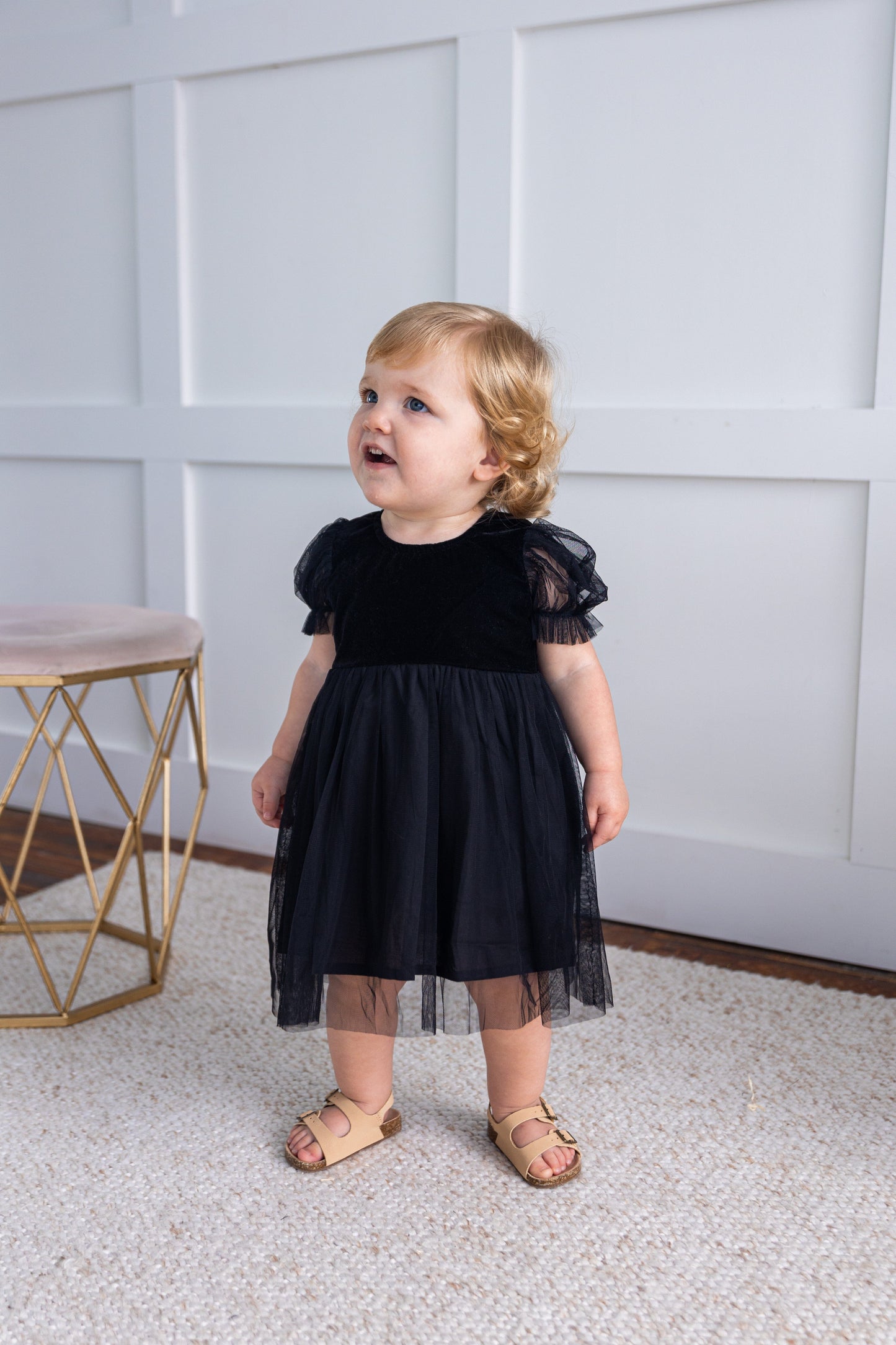 Black Tulle Solid Color Puff Sleeves Gathered Dress dress & diaper cover DRESS Yo Baby India
