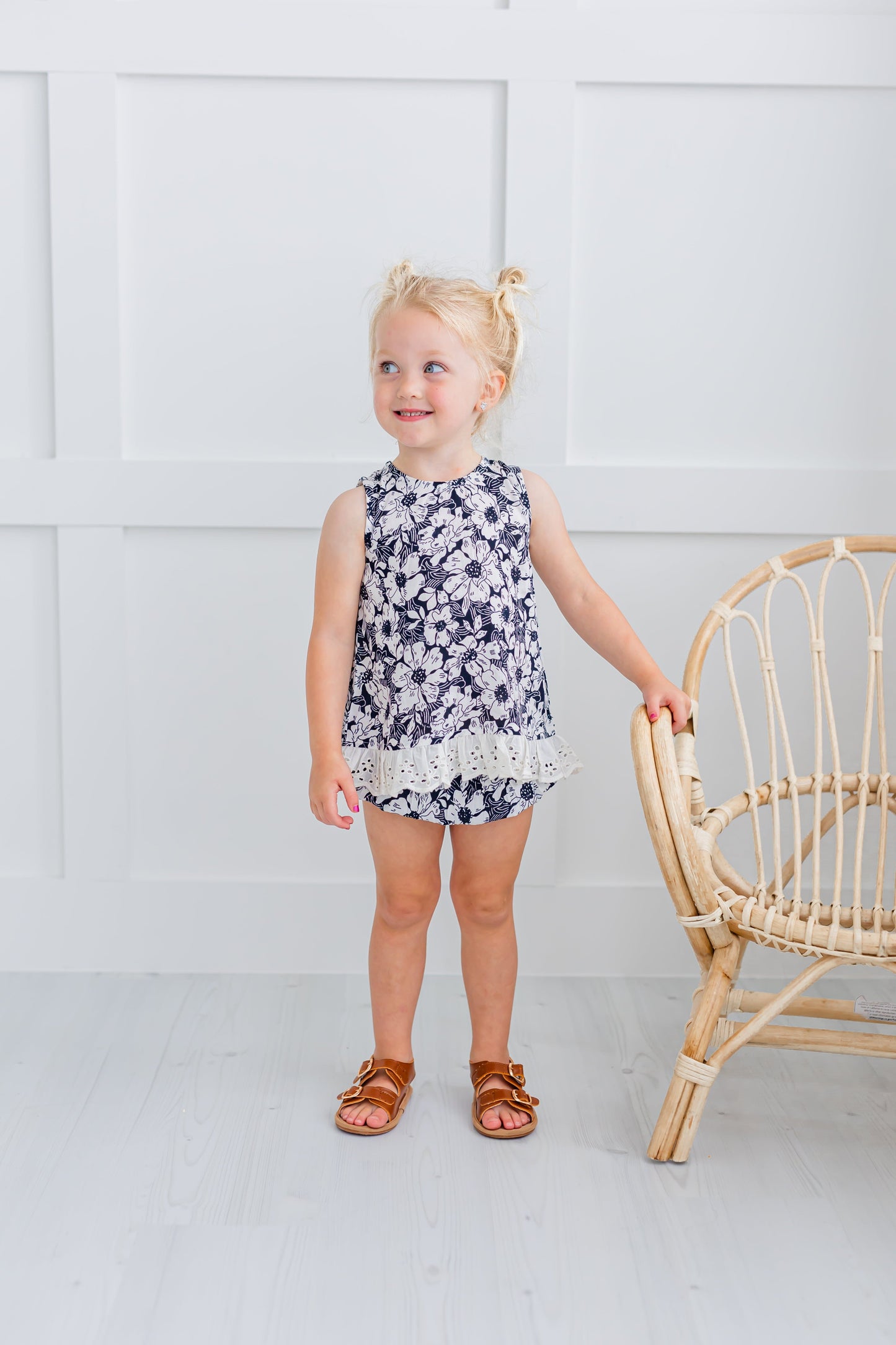 Black & White Floral Printed Ruffled Top & Ruffled Diaper Cover Baby Set DRESS Yo Baby India
