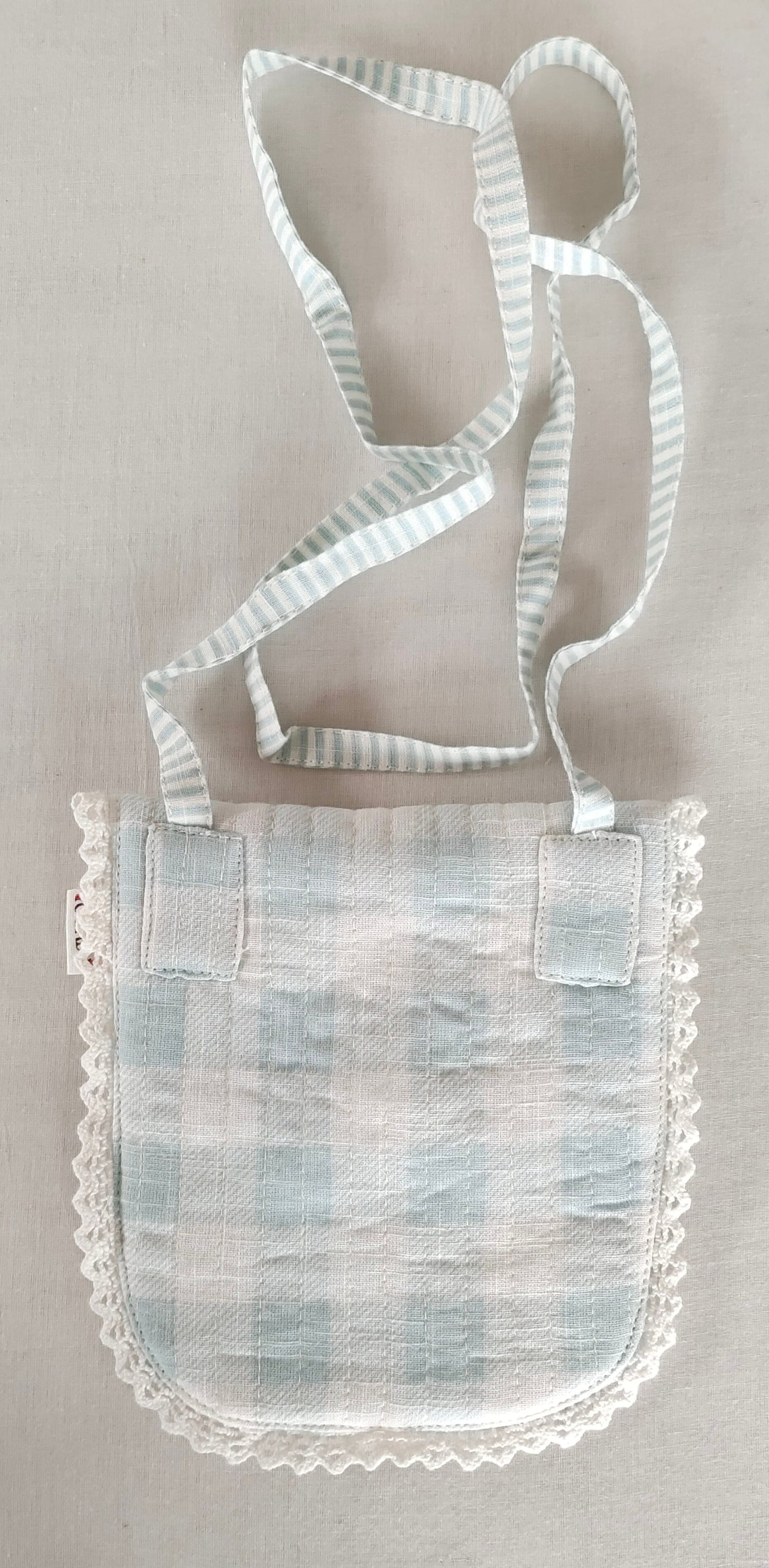 Blue Checks & Stripe Kids' Small Tote Bag with Magnetic Closure and Lace Detailing PURSE Yo Baby India