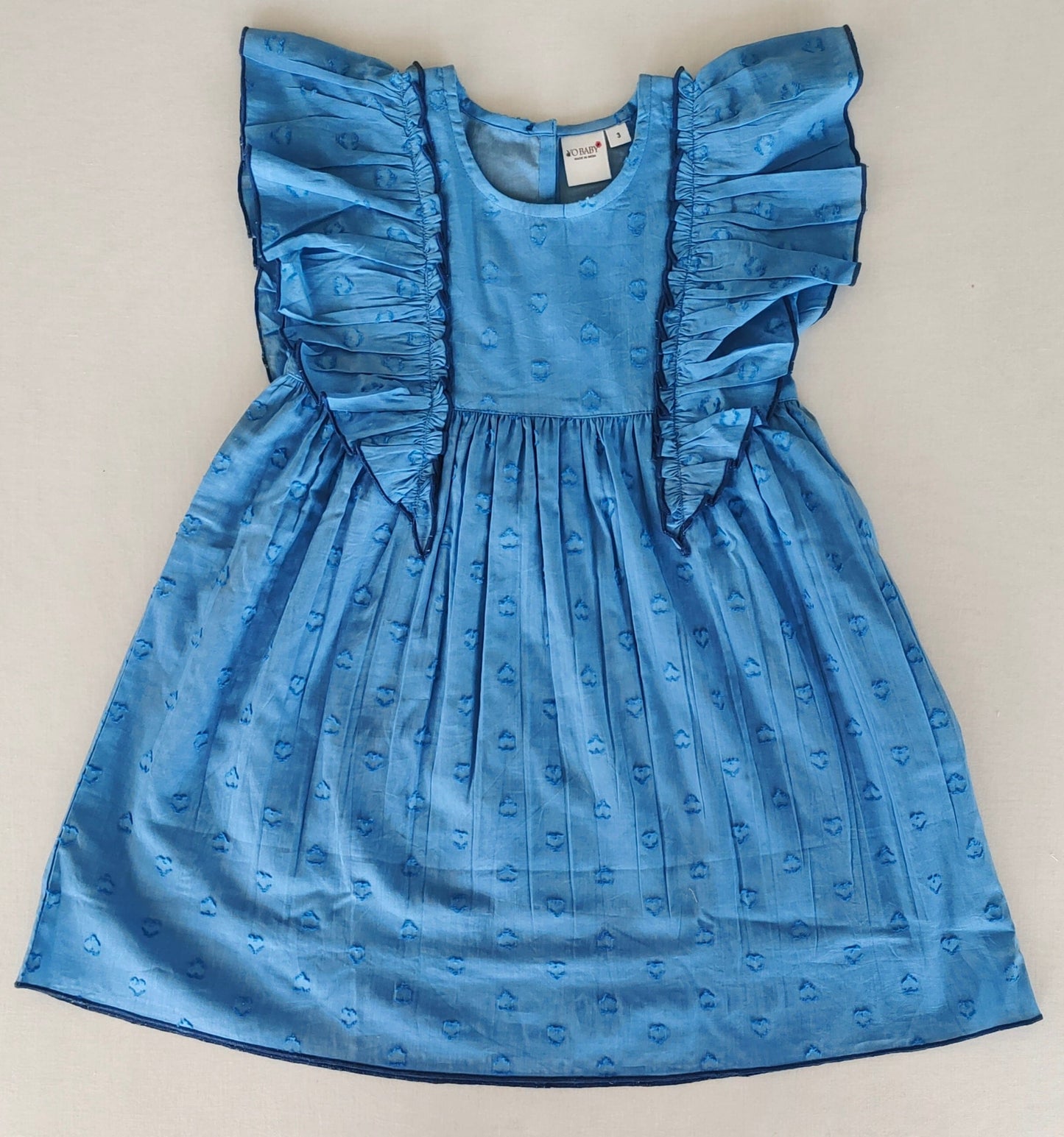 Blue Heart Dobby Kids' Dress with Cap Sleeves and Waist Gathers DRESS Yo Baby India