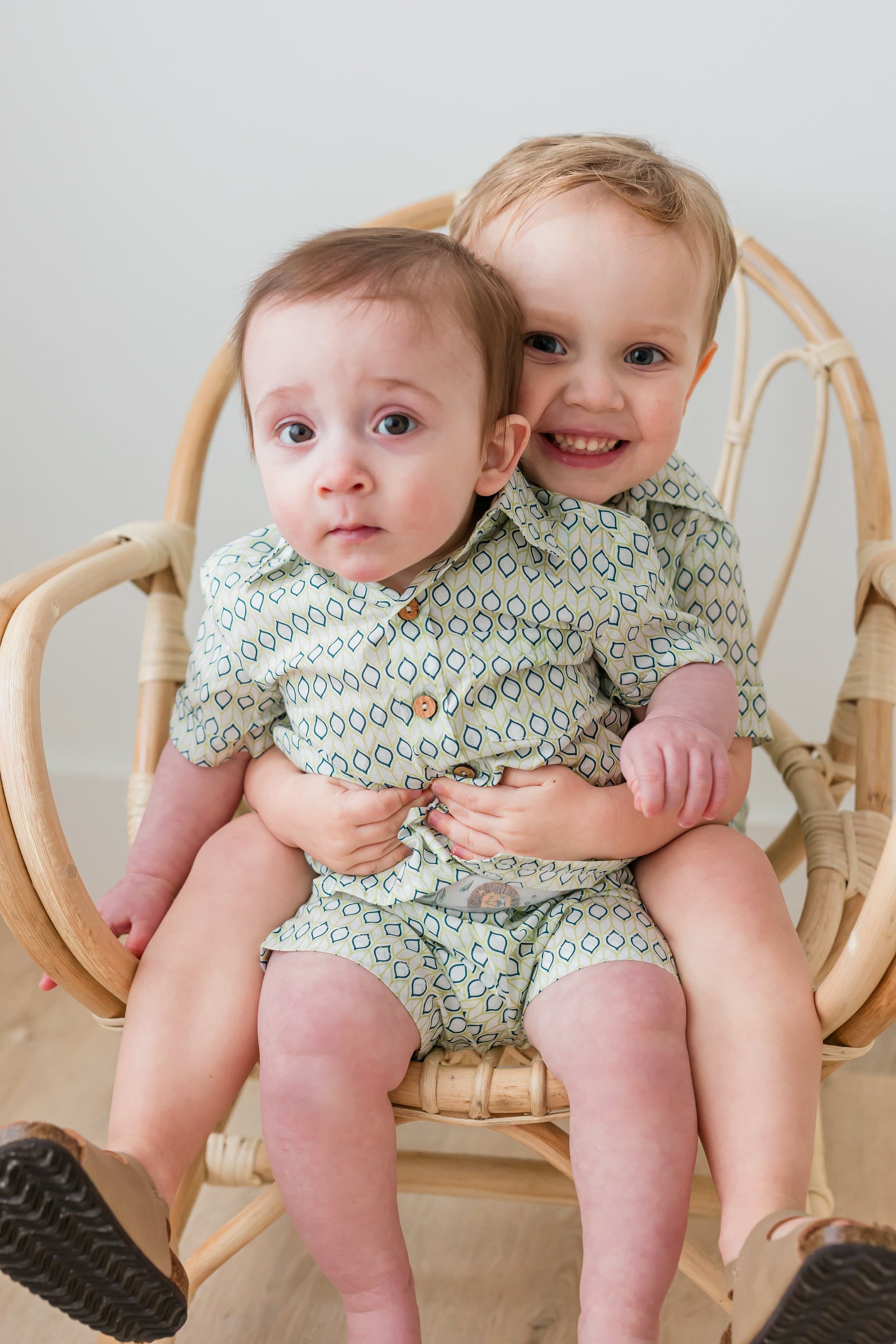 Blue & Sage Geometrical Print Boys Shirt & Shorts set Shirt-Shorts Yo Baby India