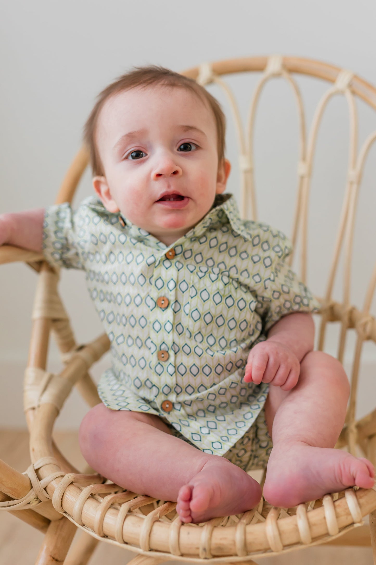 Blue & Sage Geometrical Print Boys Shirt & Shorts set Shirt-Shorts Yo Baby India