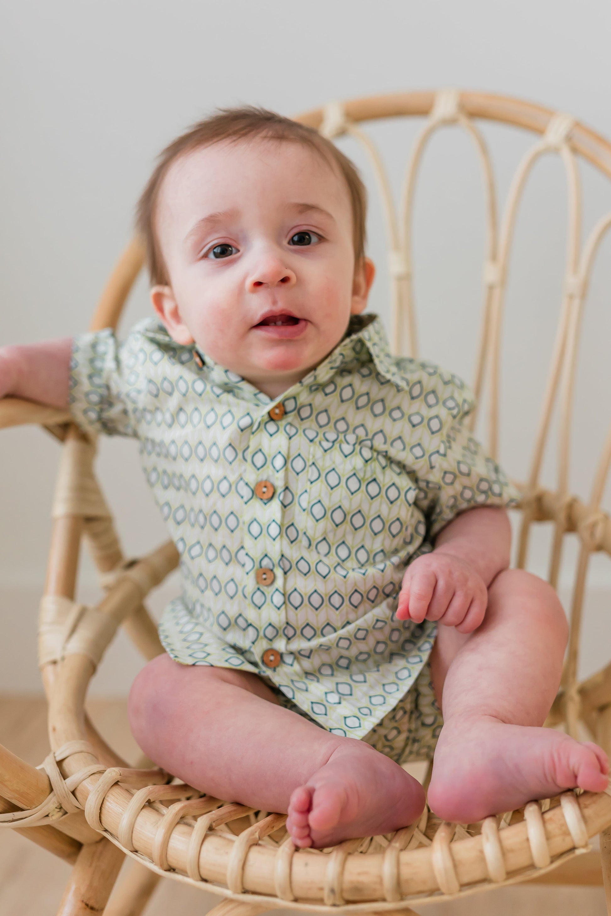 Blue & Sage Geometrical Print Boys Shirt & Shorts set Shirt-Shorts Yo Baby India