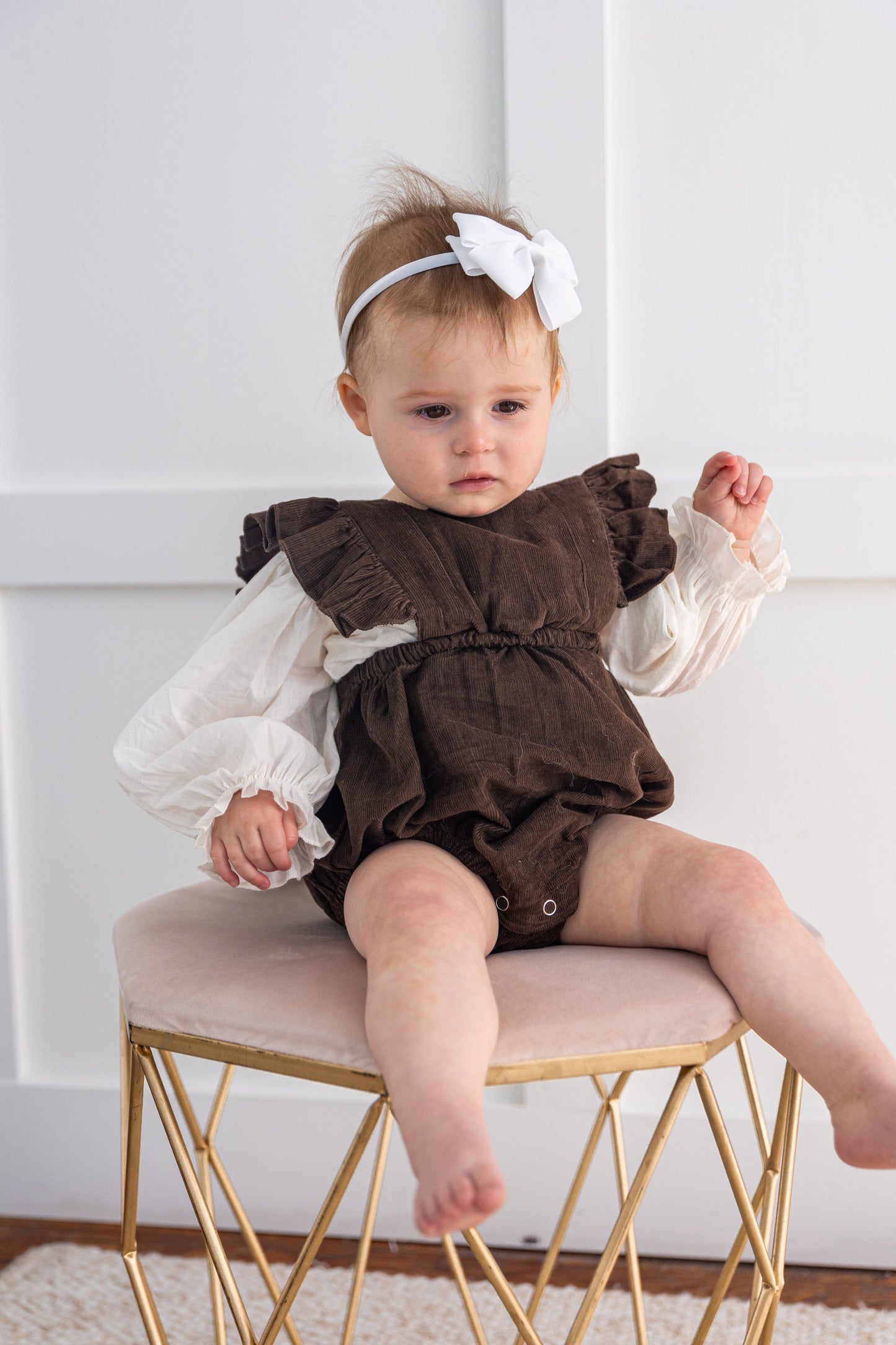 Brown Corduroy Solid Color Ruffled Baby Romper Romper Yo Baby India