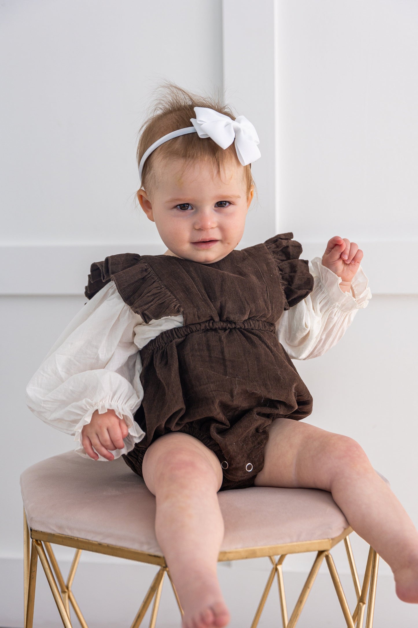 Brown Corduroy Solid Color Ruffled Baby Romper Romper Yo Baby India