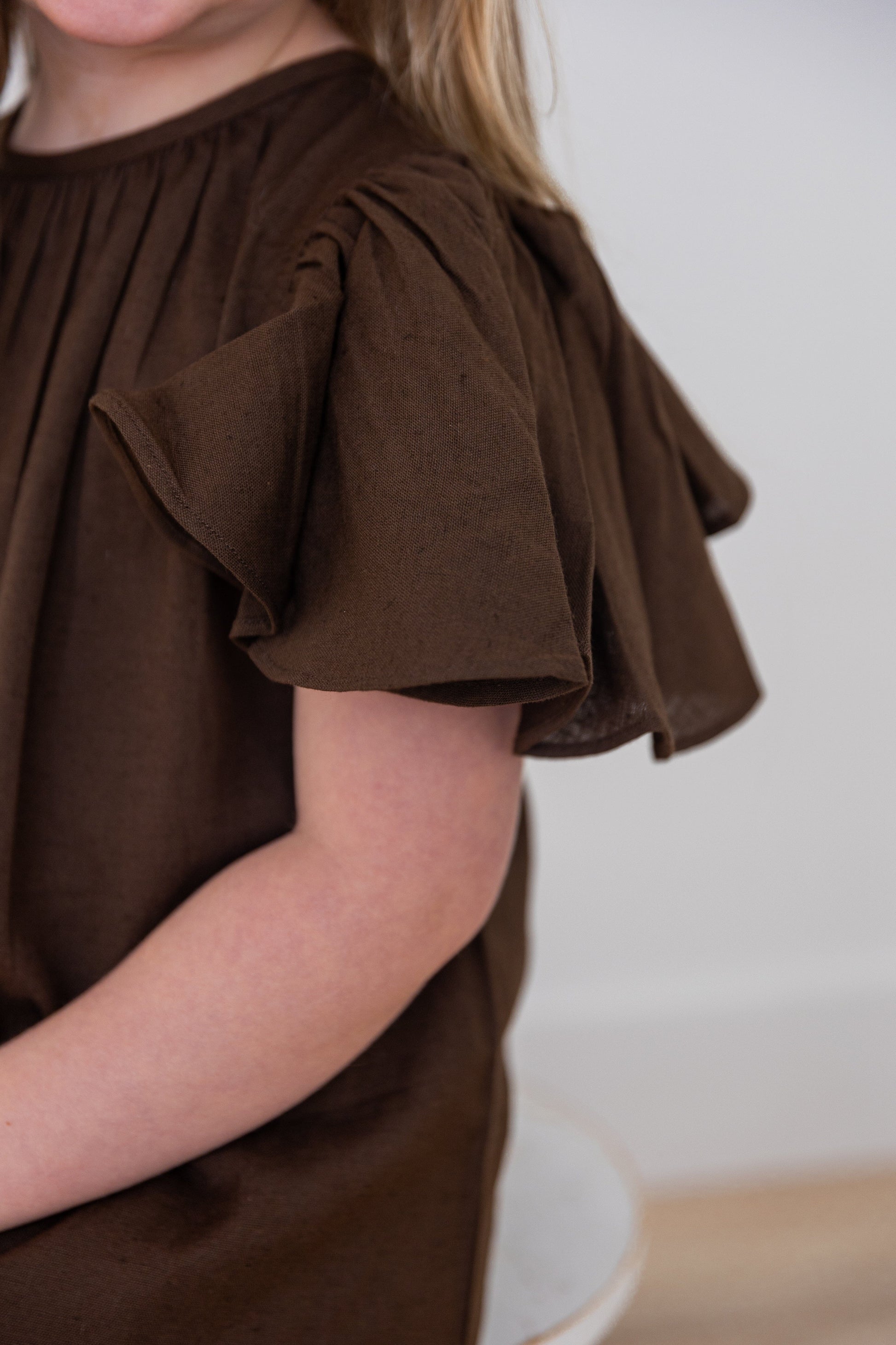 Brown Solid Color Sleeve & Neck Gathered Dress dress & diaper cover DRESS Yo Baby India
