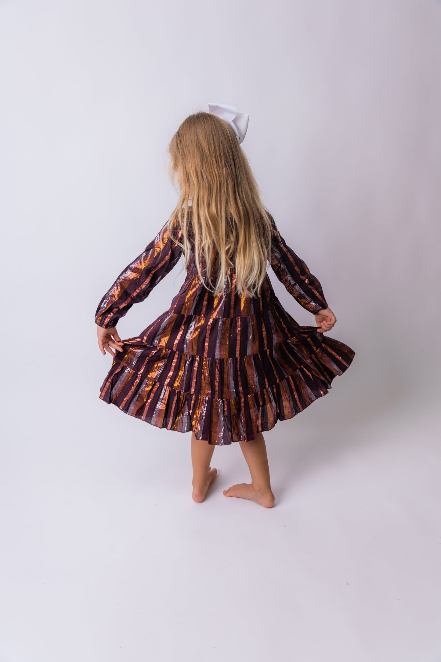 Burgundy Solid Color Multi Lurex Tiered Long Sleeve Dress dress & diaper cover, DRESS Yo Baby India