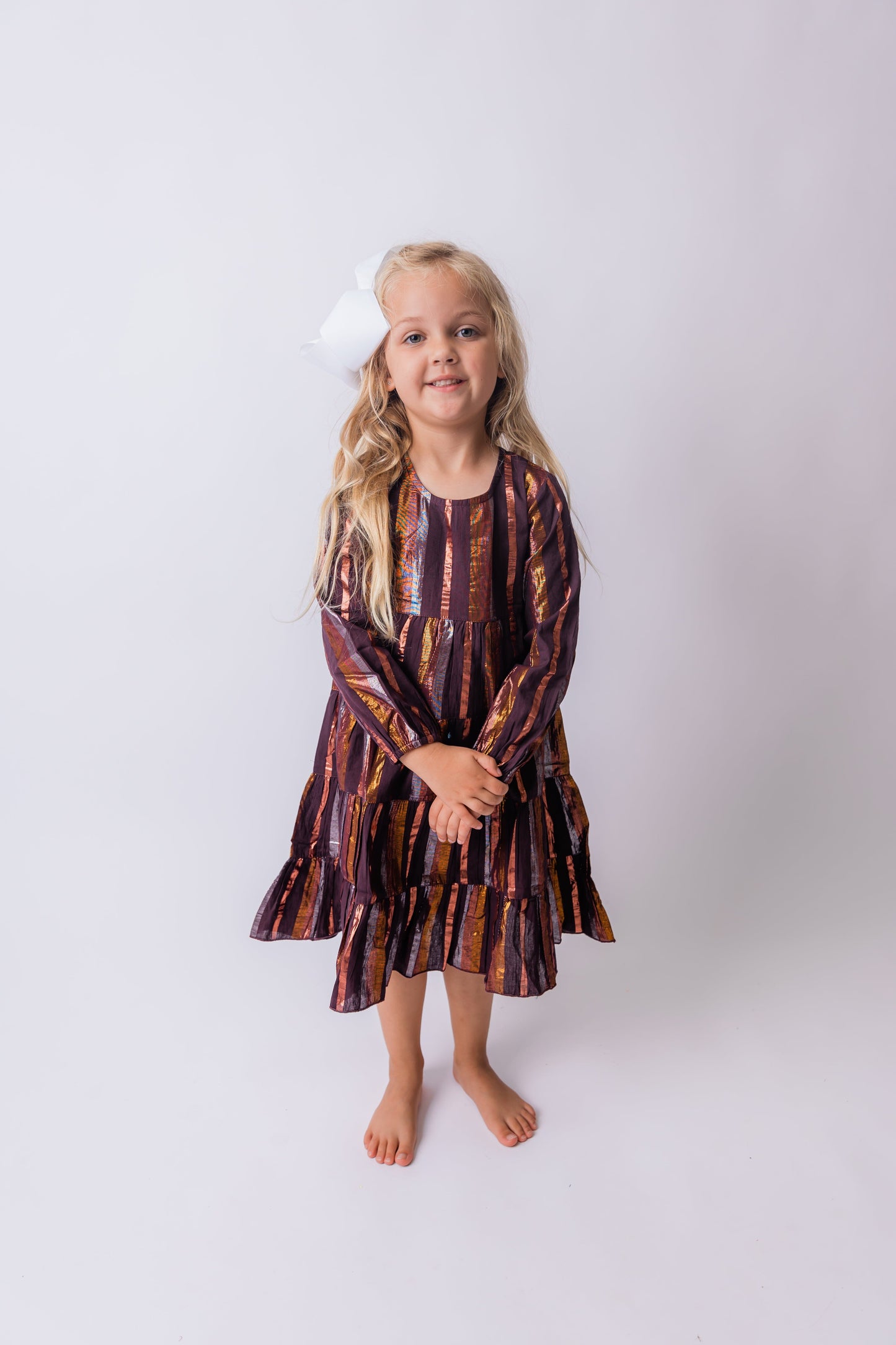 Burgundy Solid Color Multi Lurex Tiered Long Sleeve Dress dress & diaper cover, DRESS Yo Baby India