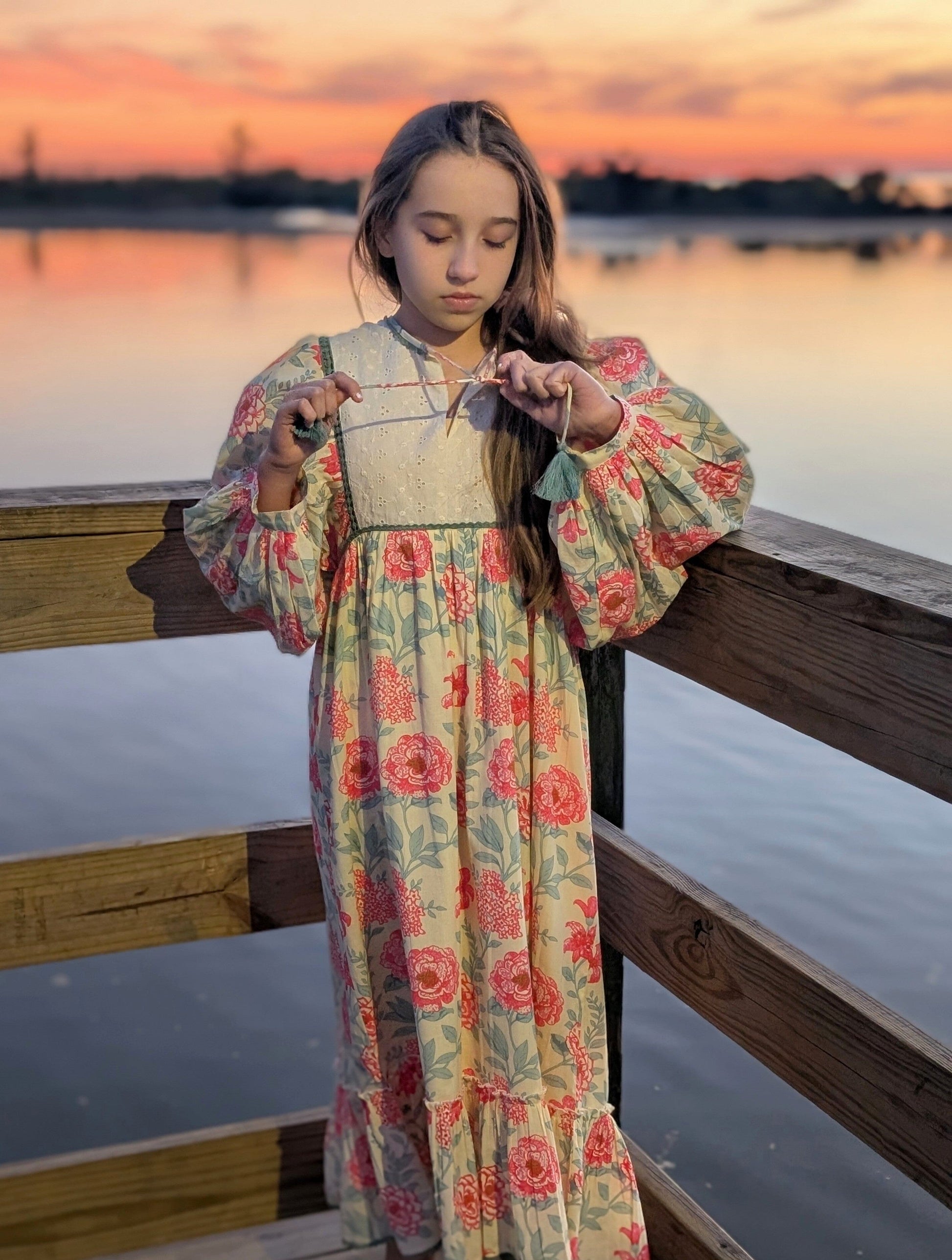 Charming Red Floral Dress Collection for Infants & Women Lace Finish & 3/4 Sleeves dress & diaper cover Yo Baby India