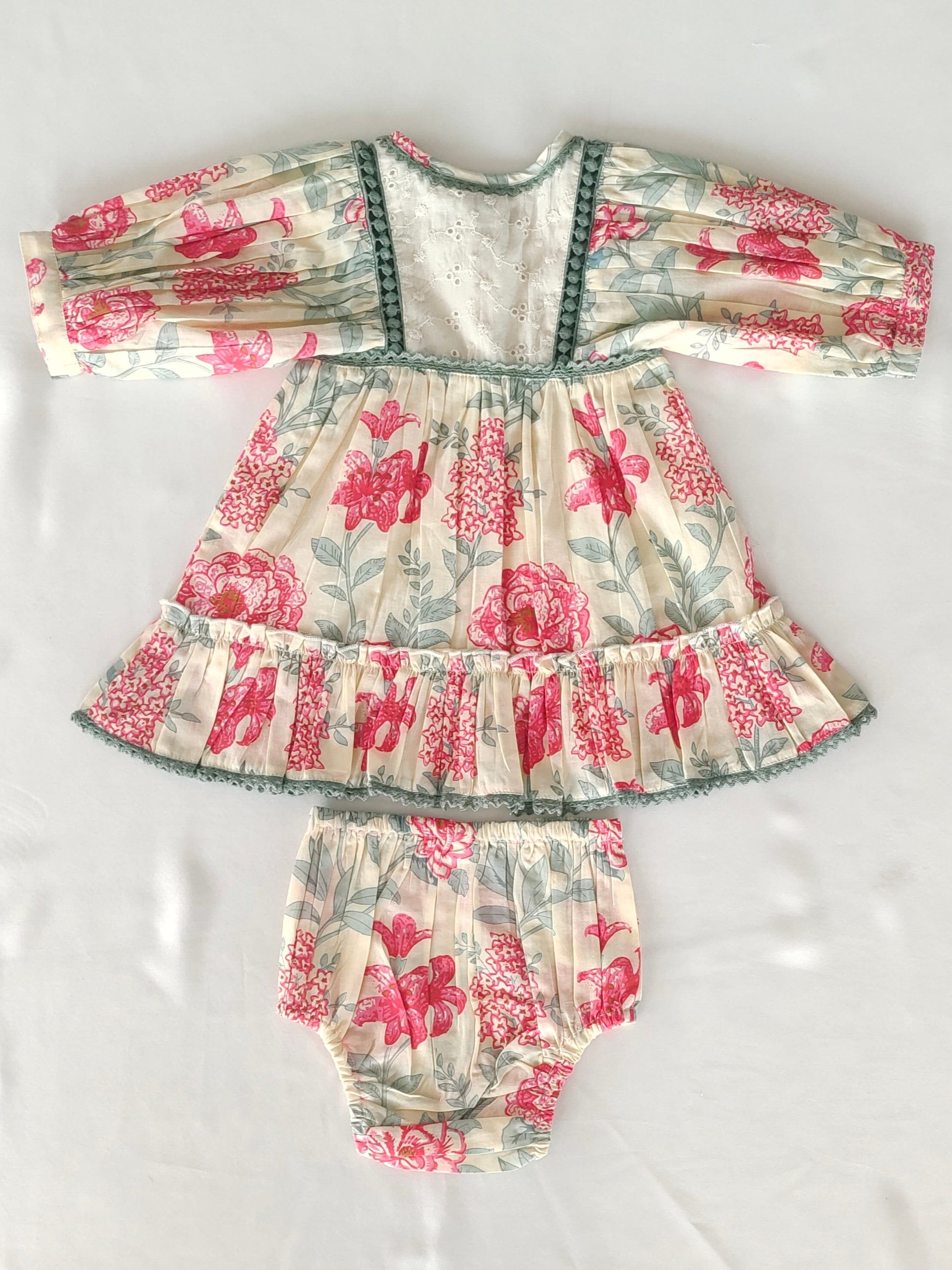Charming Red Floral Dress Collection for Infants & Women Lace Finish & 3/4 Sleeves dress & diaper cover Yo Baby India