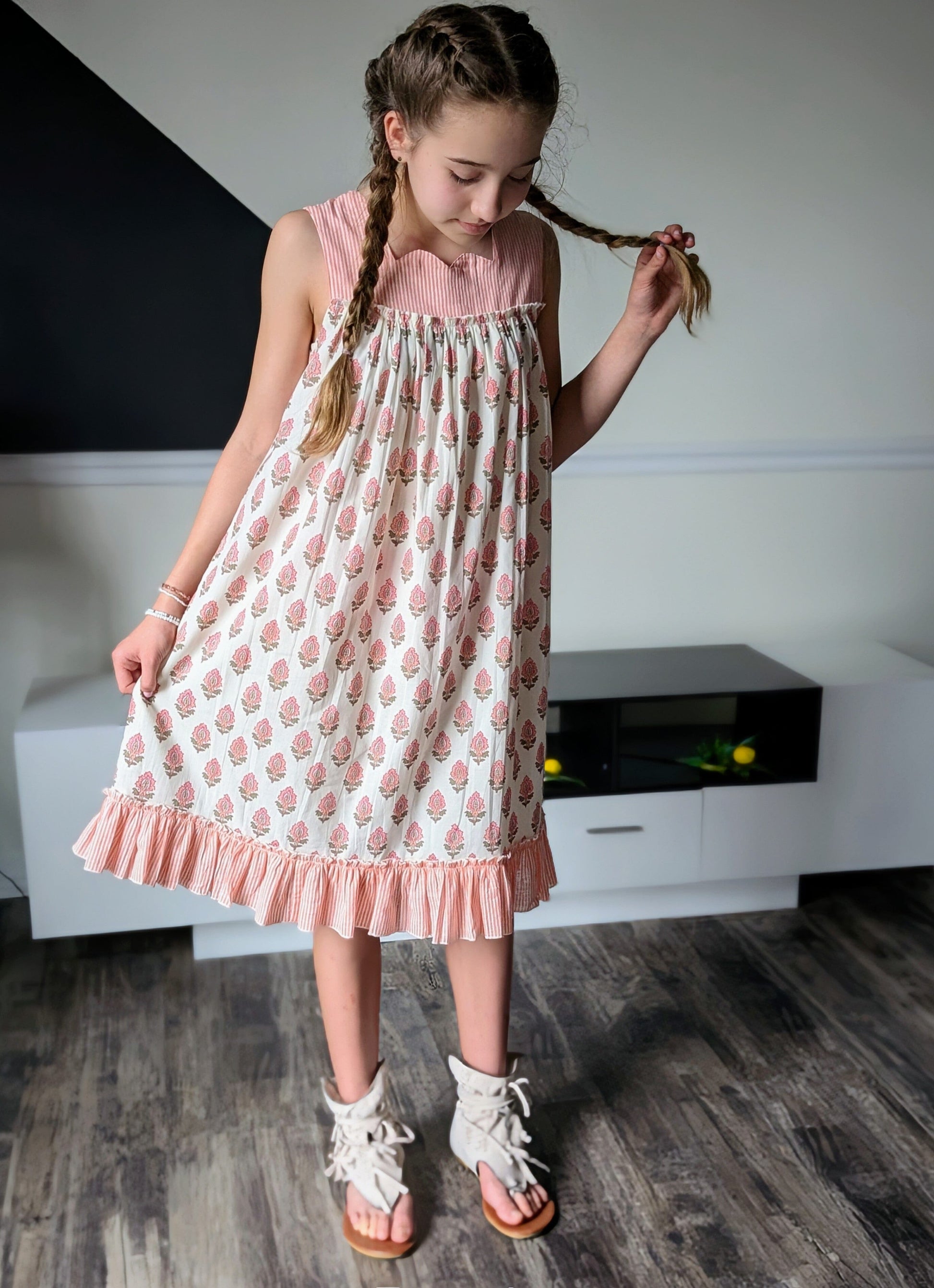 Coral Booty Print & Stripe Sweetheart Neck Dress DRESS Yo Baby India