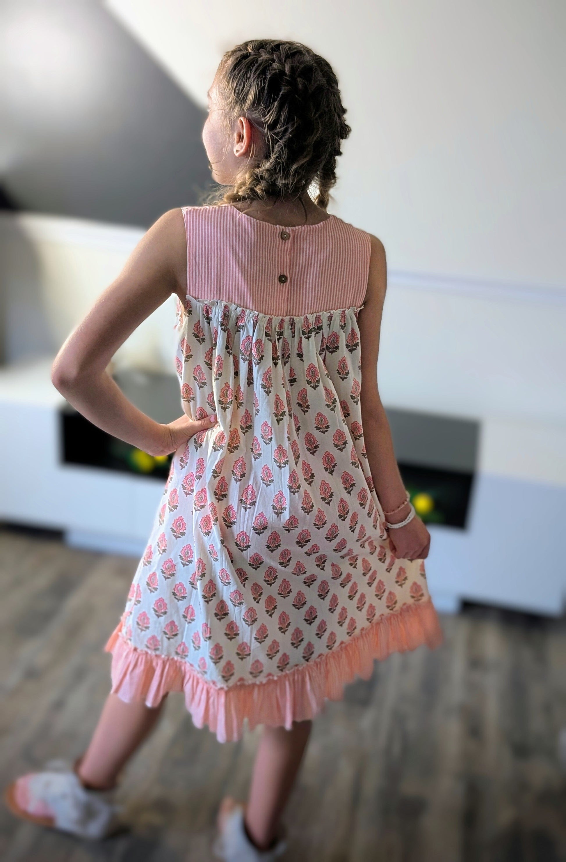 Coral Booty Print & Stripe Sweetheart Neck Dress DRESS Yo Baby India