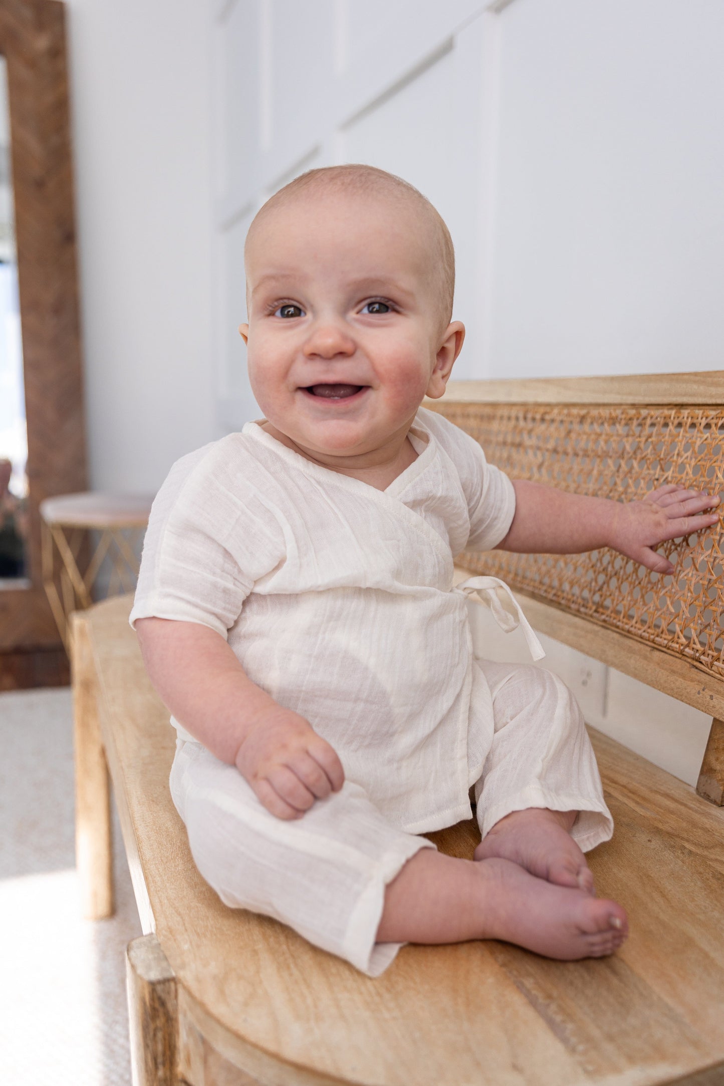 Double Gauze Off-White Solid Top & Pant Set Yo Baby India