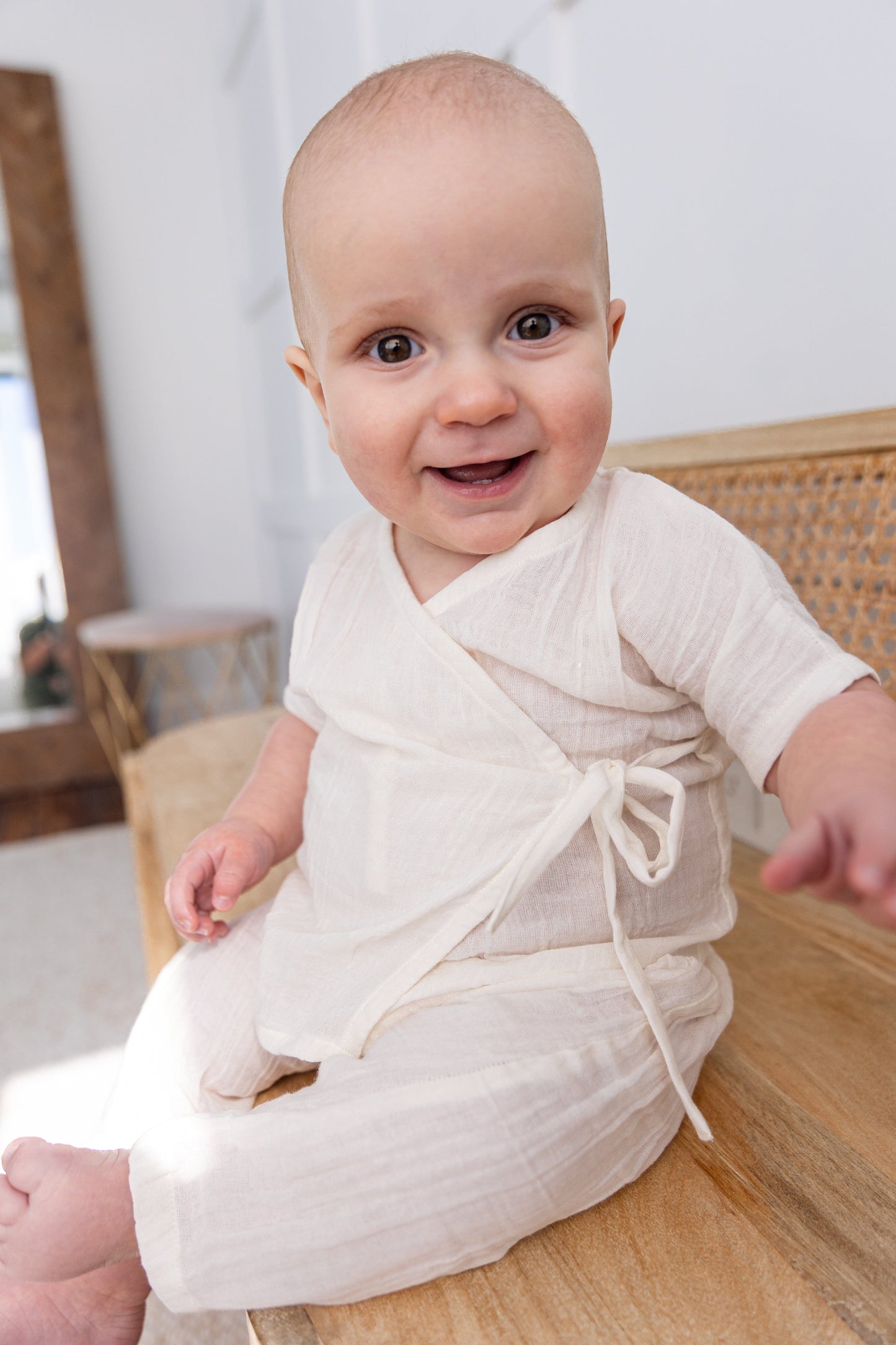 Double Gauze Off-White Solid Top & Pant Set Yo Baby India
