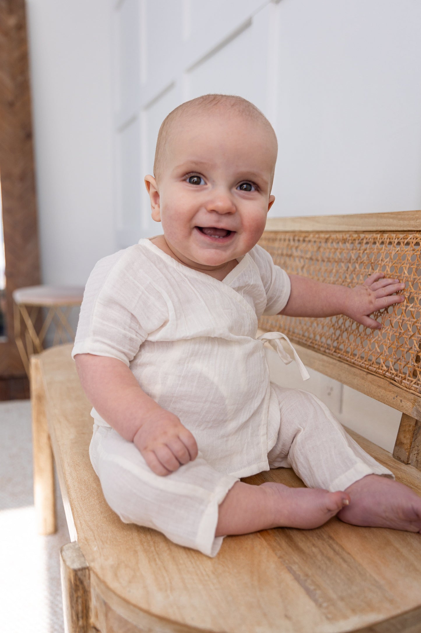 Double Gauze Off-White Solid Top & Pant Set Yo Baby India