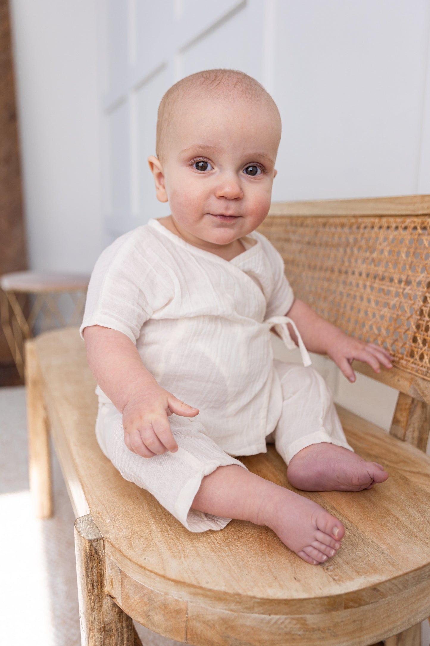 Double Gauze Off-White Solid Top & Pant Set Yo Baby India