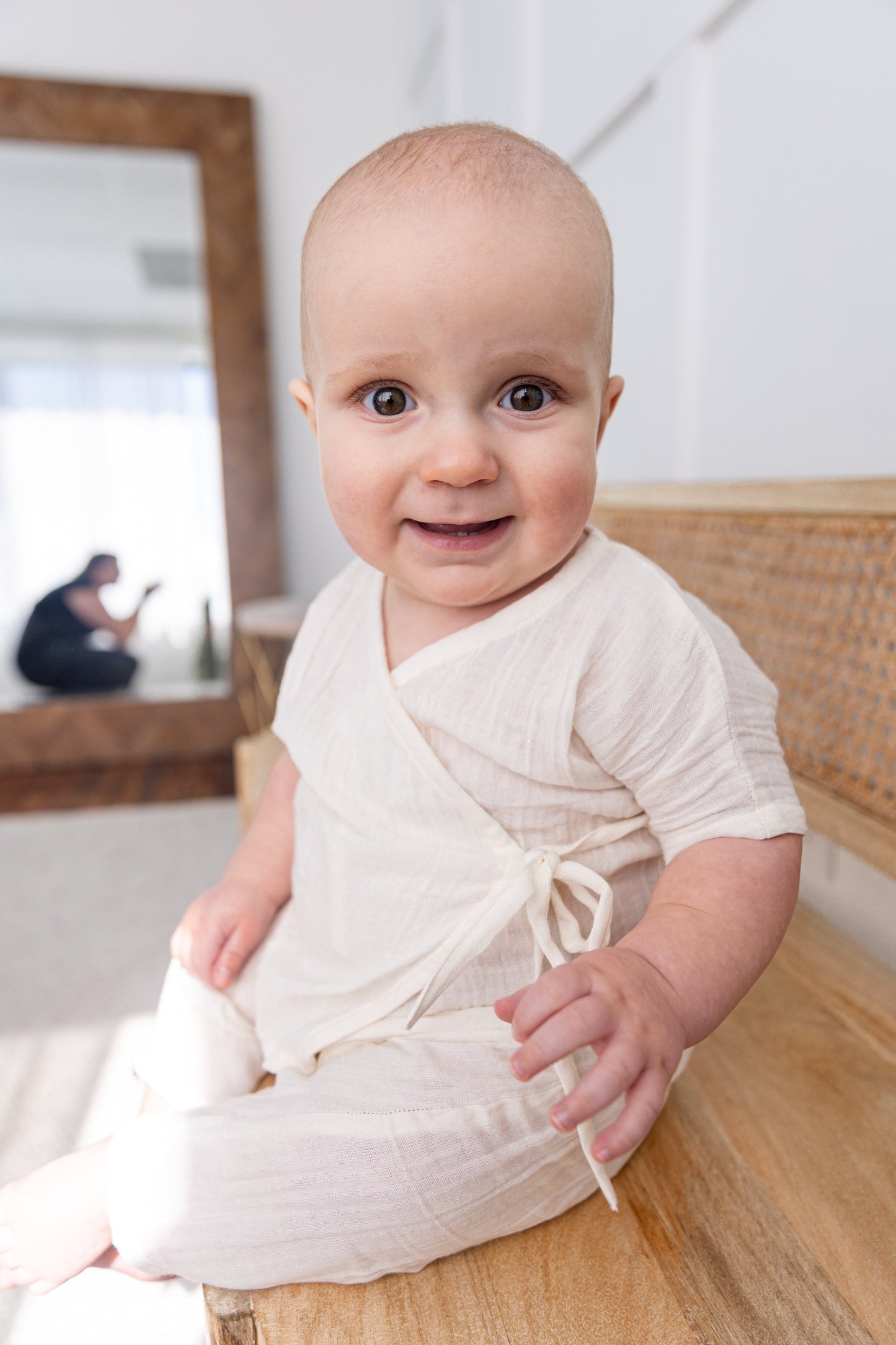 Double Gauze Off-White Solid Top & Pant Set Yo Baby India