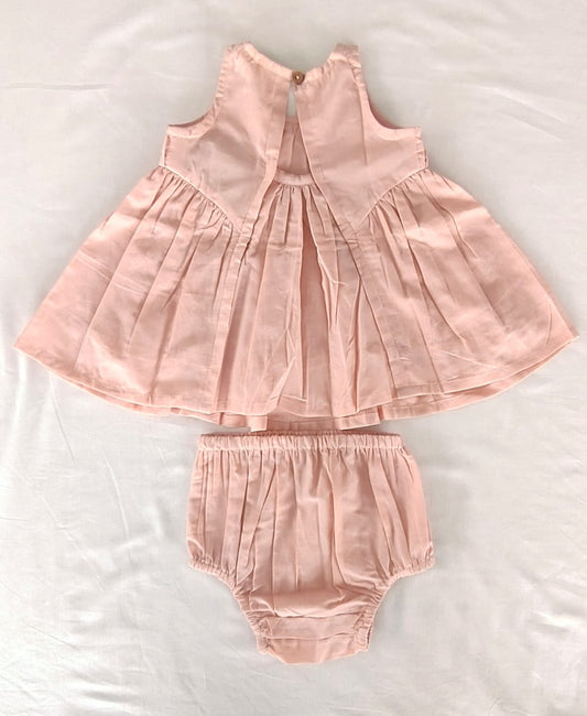 Dusty Pink Solid Color Pintuck Gathered Dress dress & diaper cover Yo Baby India