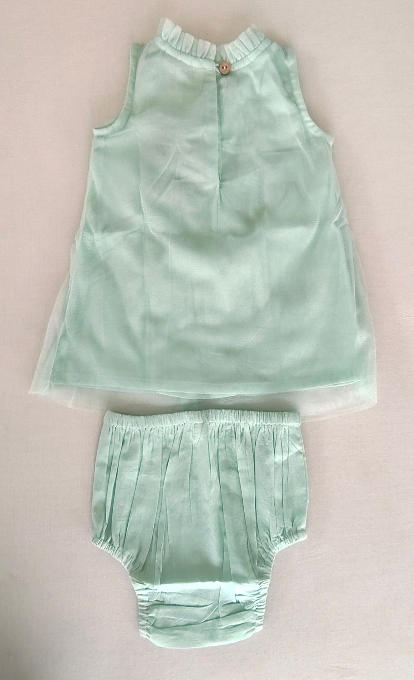 Elegant Mint Green Nylon Net Tulle Dress with Ruffle Neck for Kids & Infants DRESS Yo Baby India
