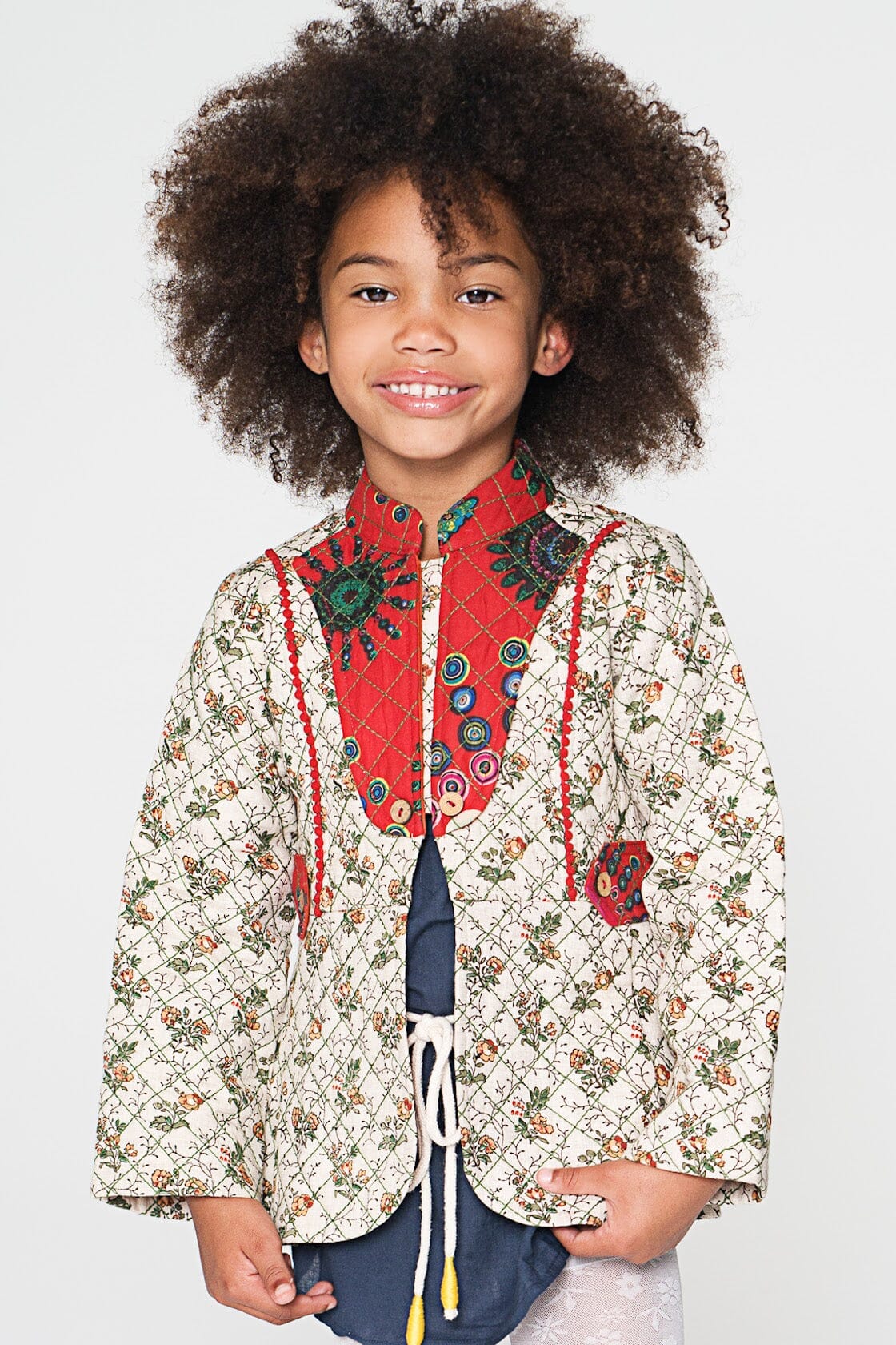 Floral Print Quilted Jacket With lace Details Dress Yo Baby Wholesale