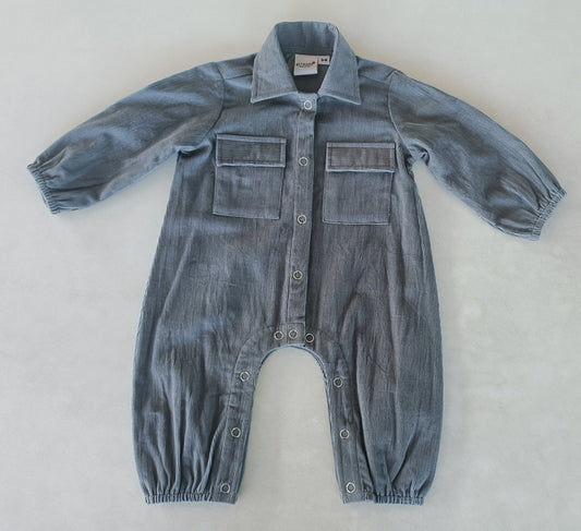 Grey Corduroy Solid Color Long Sleeve Baby Jumpsuit Romper Yo Baby India