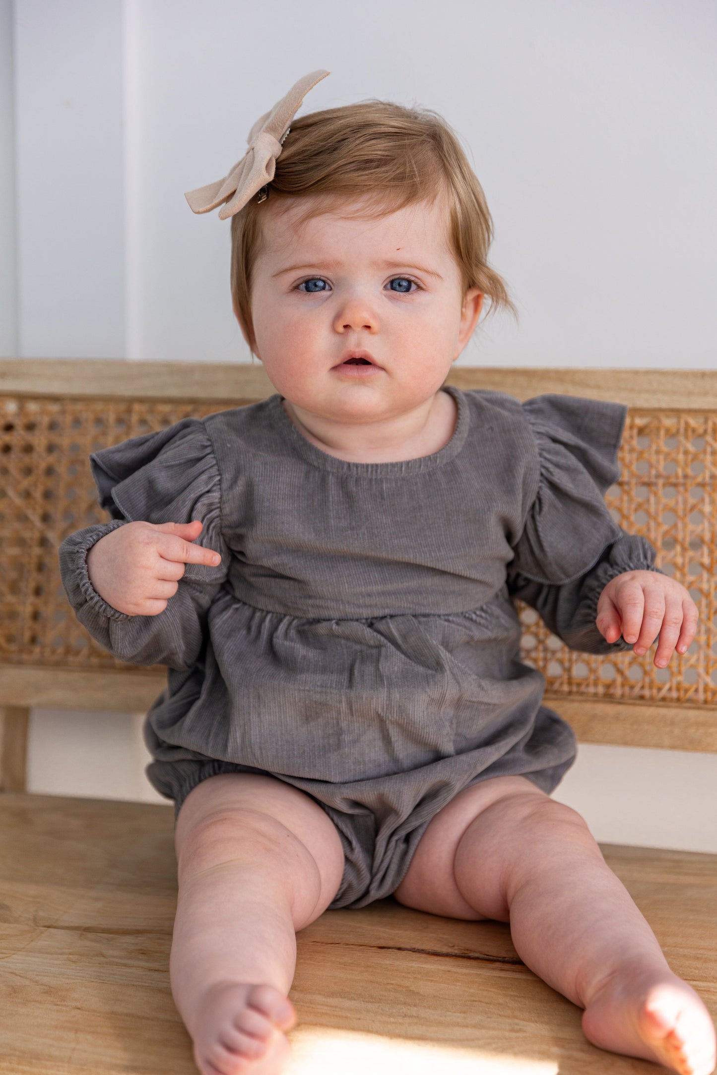 Grey Corduroy Solid Color Sleeve Ruffled Baby Romper Romper Yo Baby India