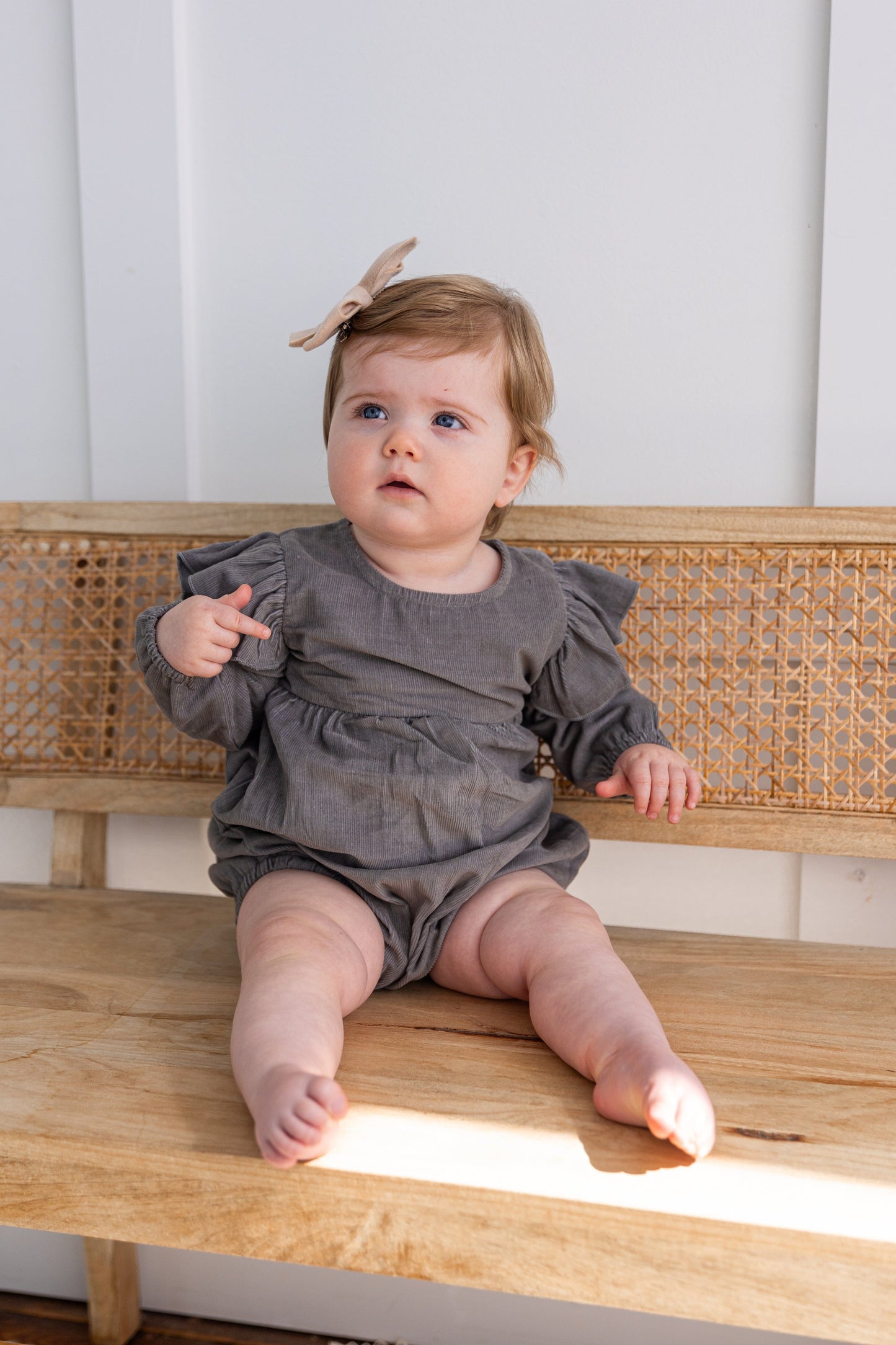 Grey Corduroy Solid Color Sleeve Ruffled Baby Romper Romper Yo Baby India