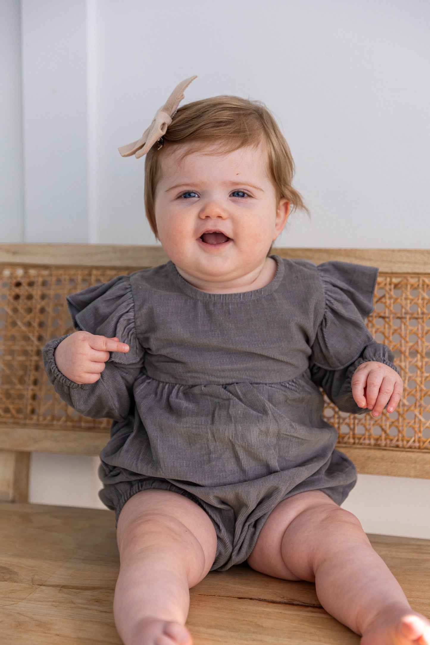 Grey Corduroy Solid Color Sleeve Ruffled Baby Romper Romper Yo Baby India