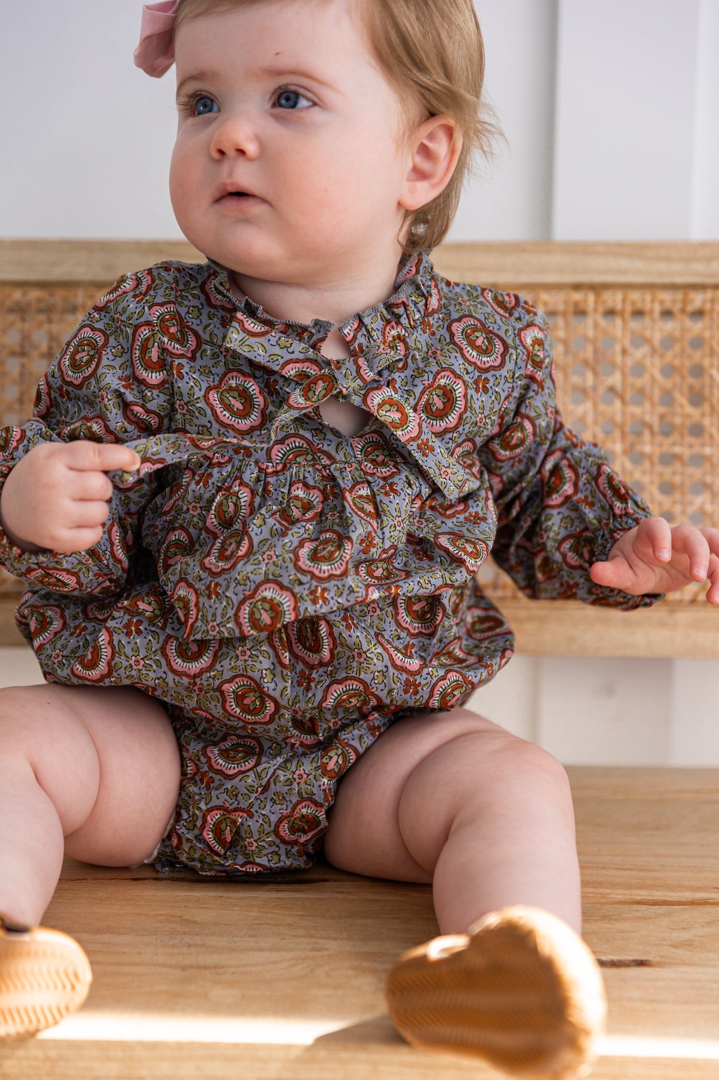 Grey Floral Printed Long Sleeve Baby Romper Romper Yo Baby India