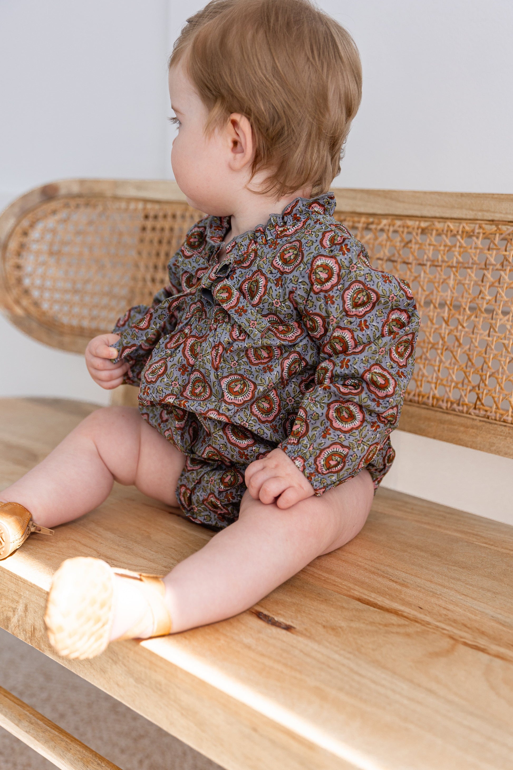 Grey Floral Printed Long Sleeve Baby Romper Romper Yo Baby India
