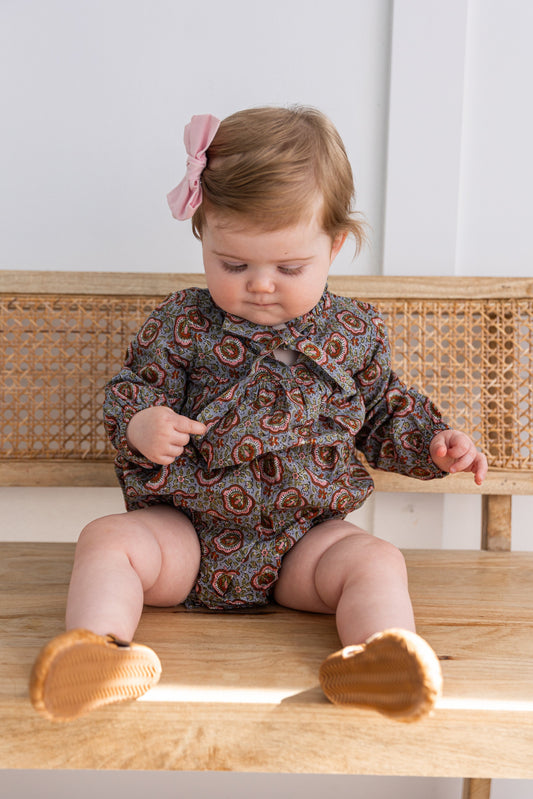 Grey Floral Printed Long Sleeve Baby Romper Romper Yo Baby India