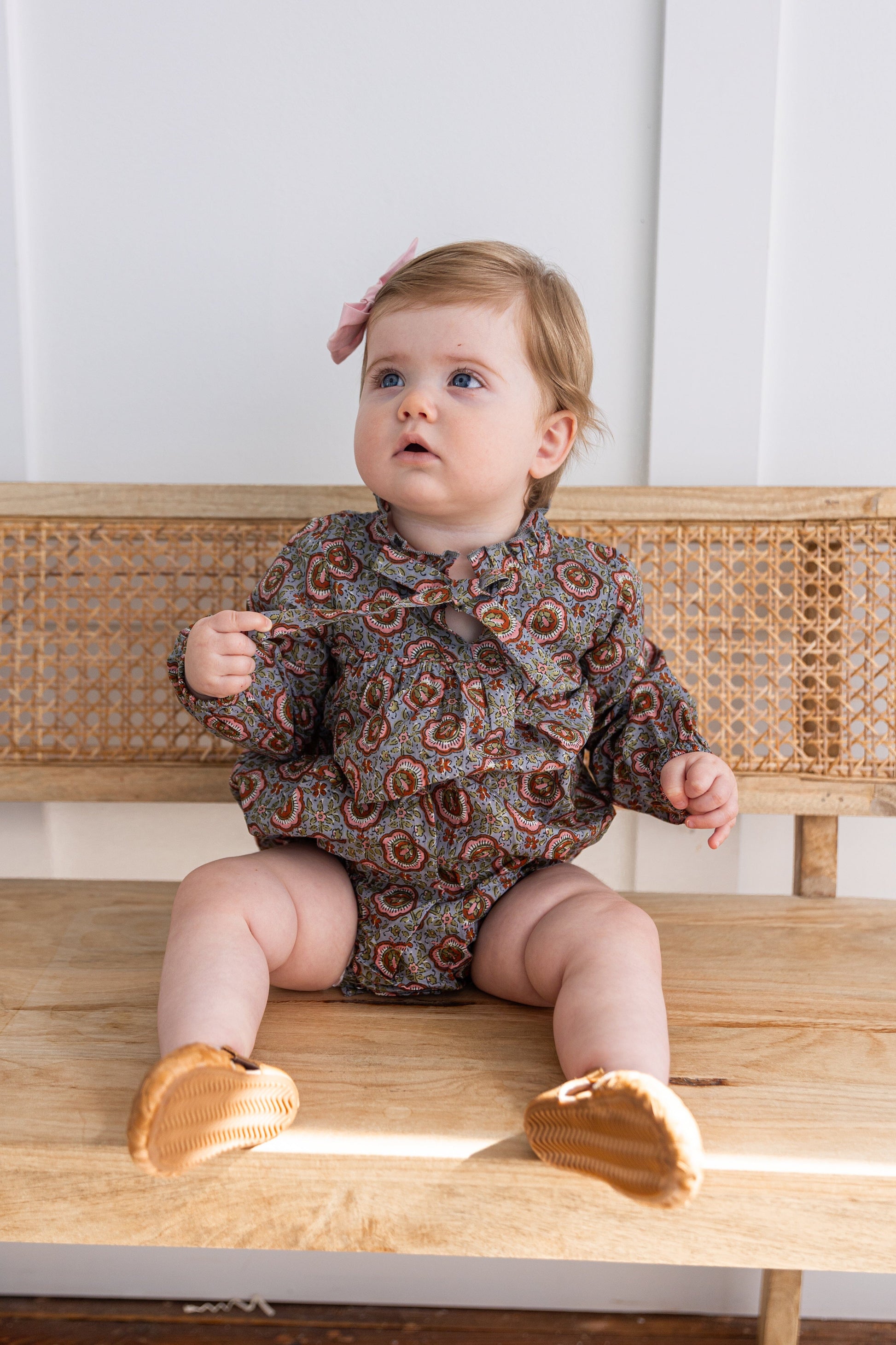 Grey Floral Printed Long Sleeve Baby Romper Romper Yo Baby India