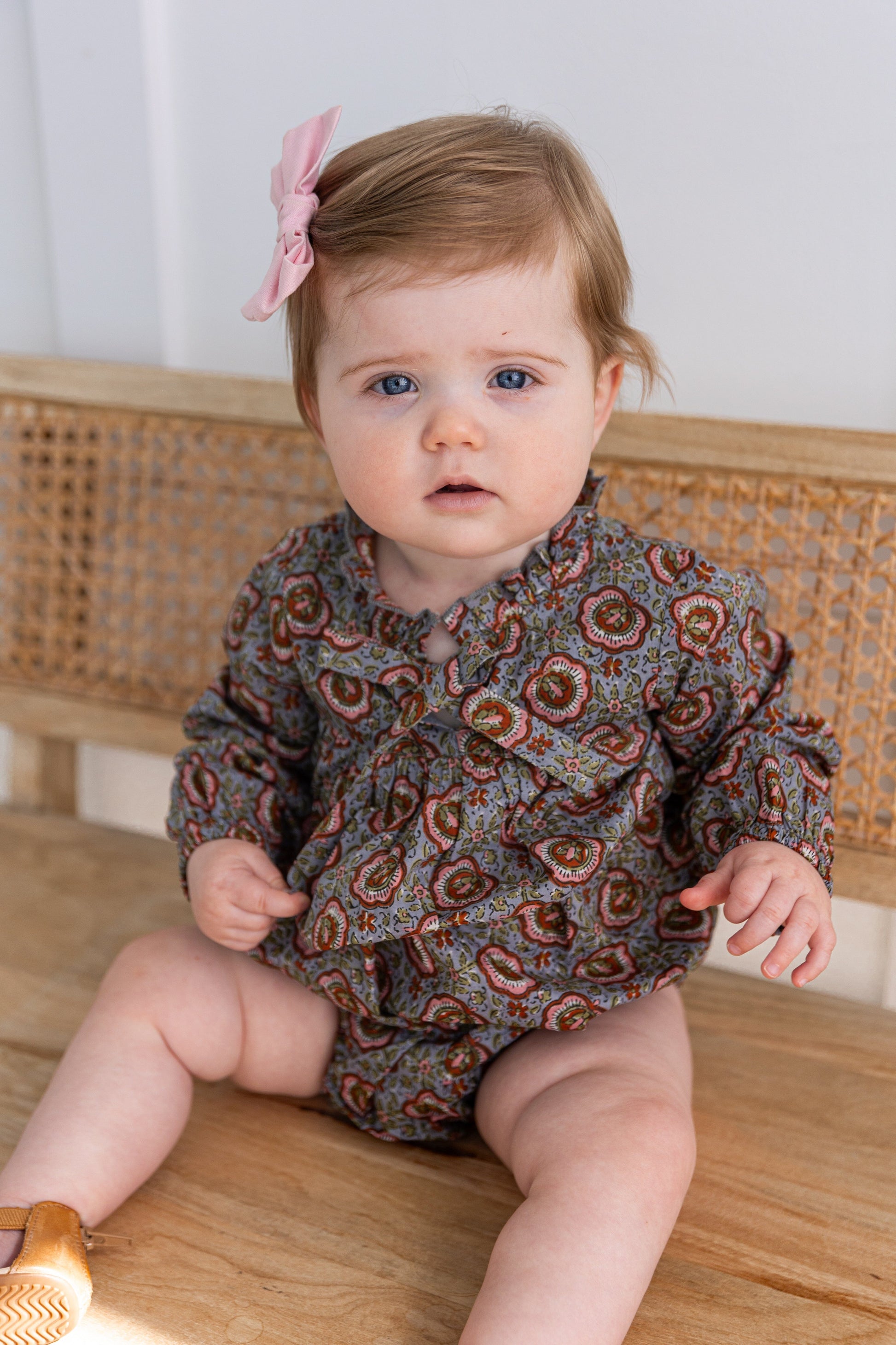 Grey Floral Printed Long Sleeve Baby Romper Romper Yo Baby India