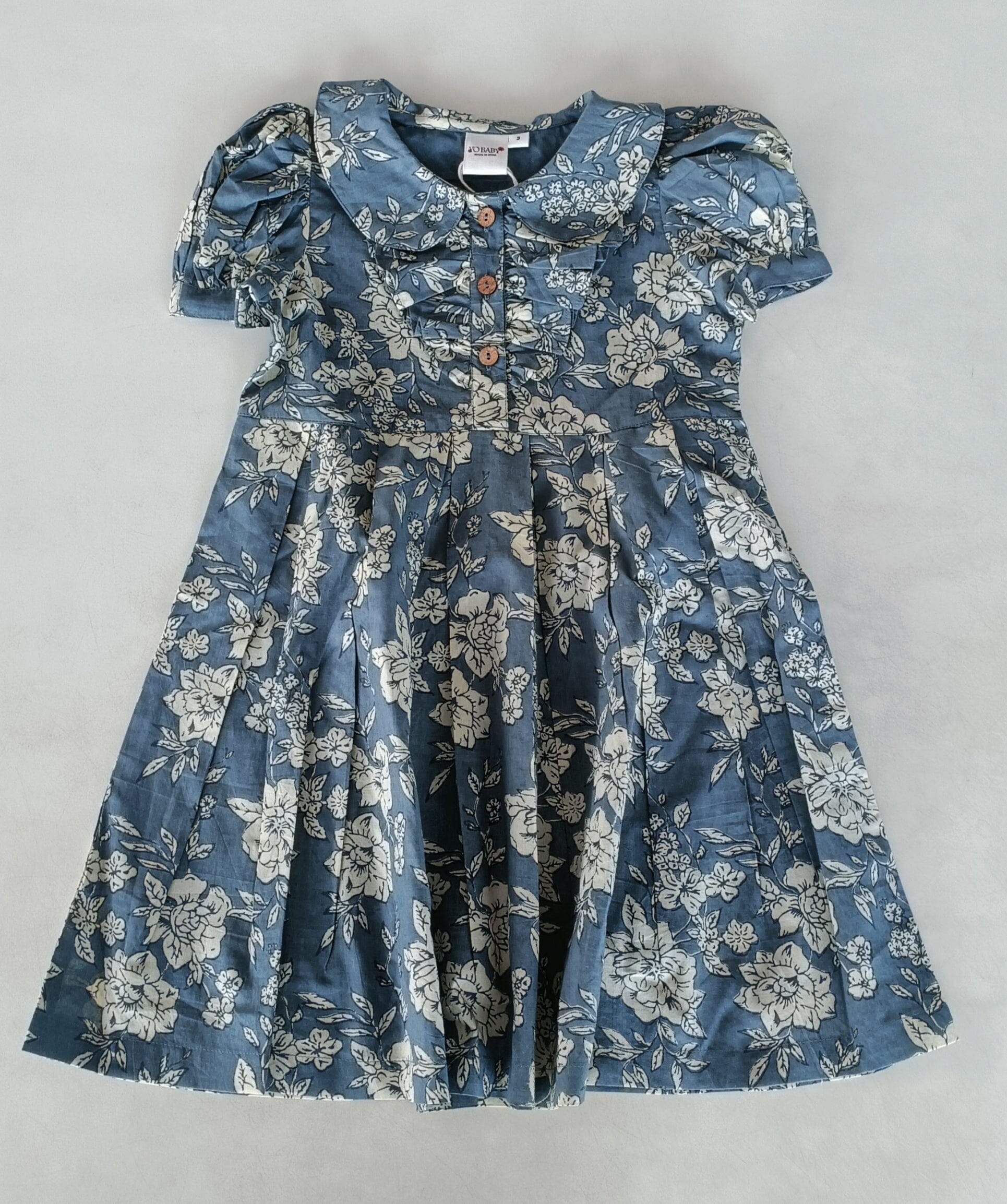 Grey Floral Printed Puff Sleeves Gathered Dress dress & diaper cover DRESS Yo Baby India