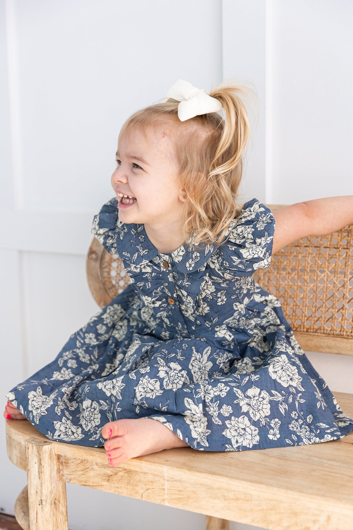 Grey Floral Printed Puff Sleeves Gathered Dress dress & diaper cover DRESS Yo Baby India