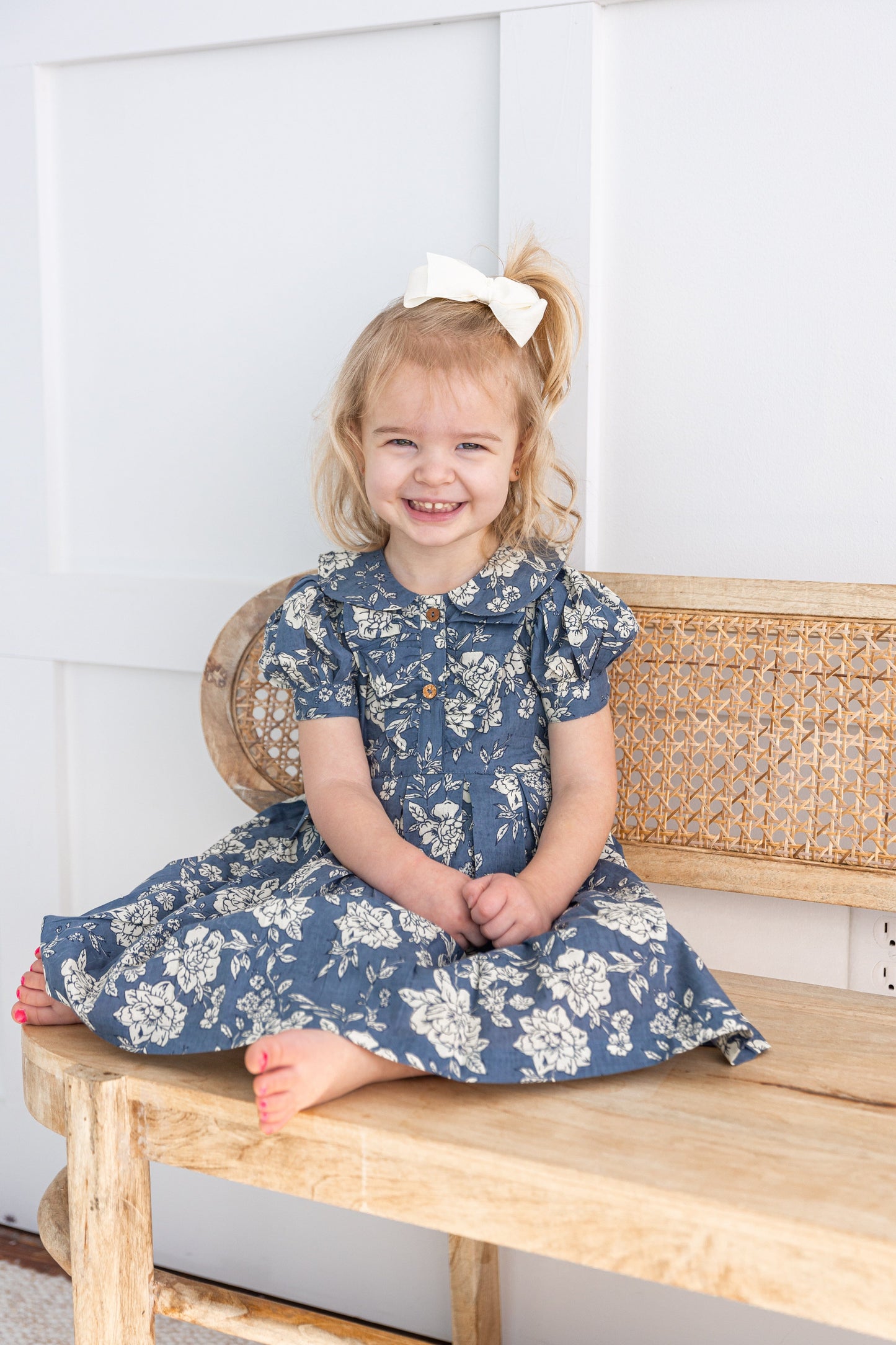 Grey Floral Printed Puff Sleeves Gathered Dress dress & diaper cover DRESS Yo Baby India