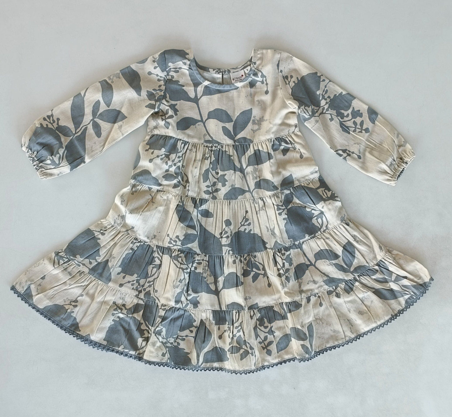 Grey Leaf Printed Tiered Long Sleeve Dress DRESS Yo Baby India